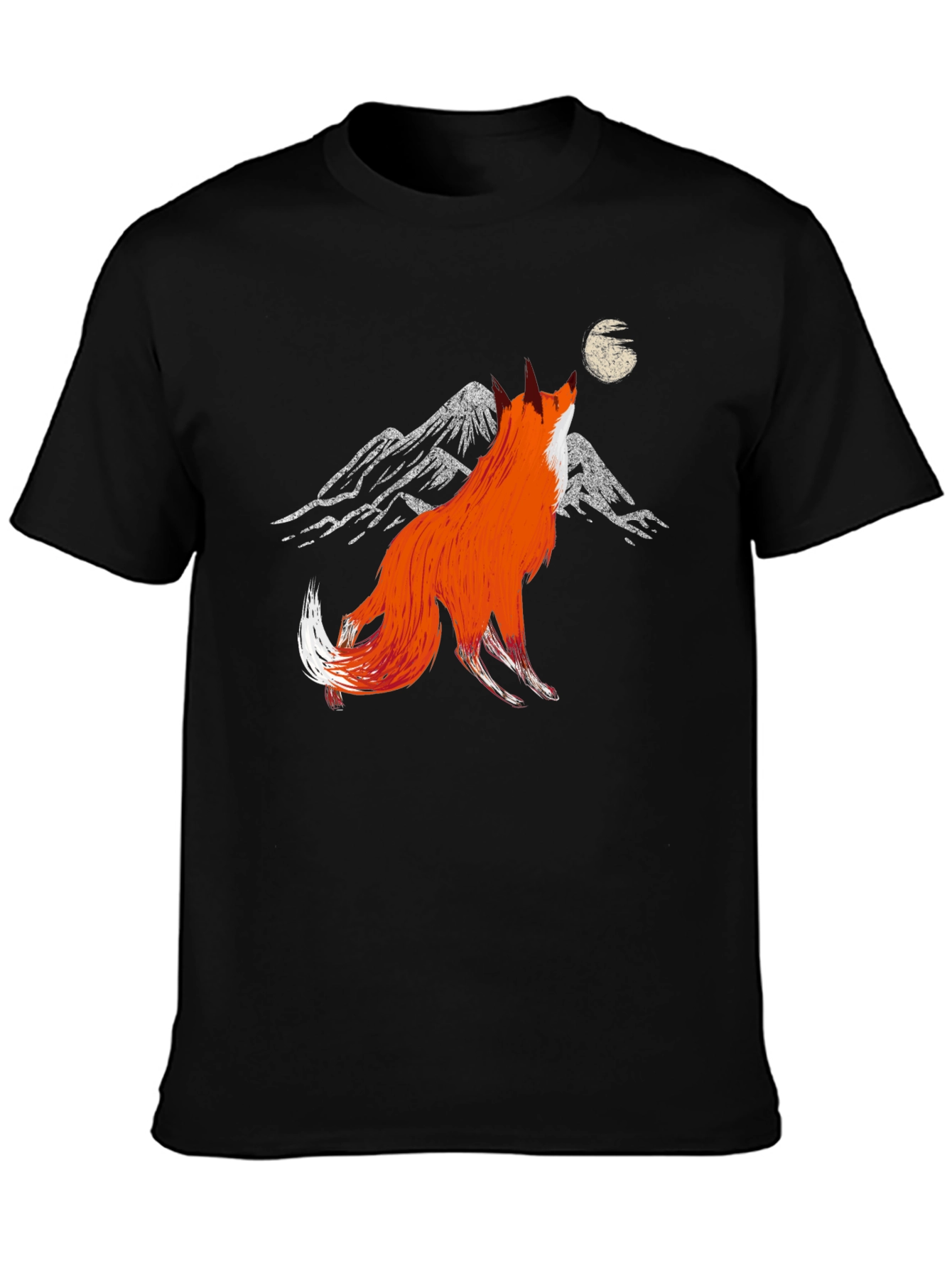 Fox Howling at Moon Graphic Tee - Black