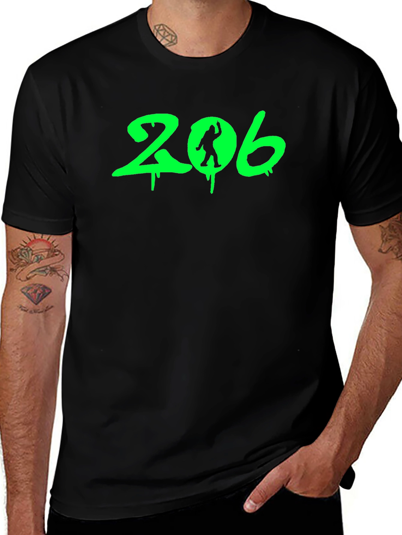 206 Bigfoot Black T-Shirt - Seattle Area Code