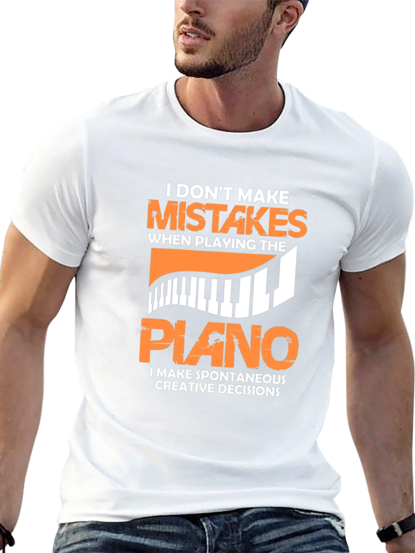 Funny Piano Player T-Shirt: No Mistakes Creative Decisions!