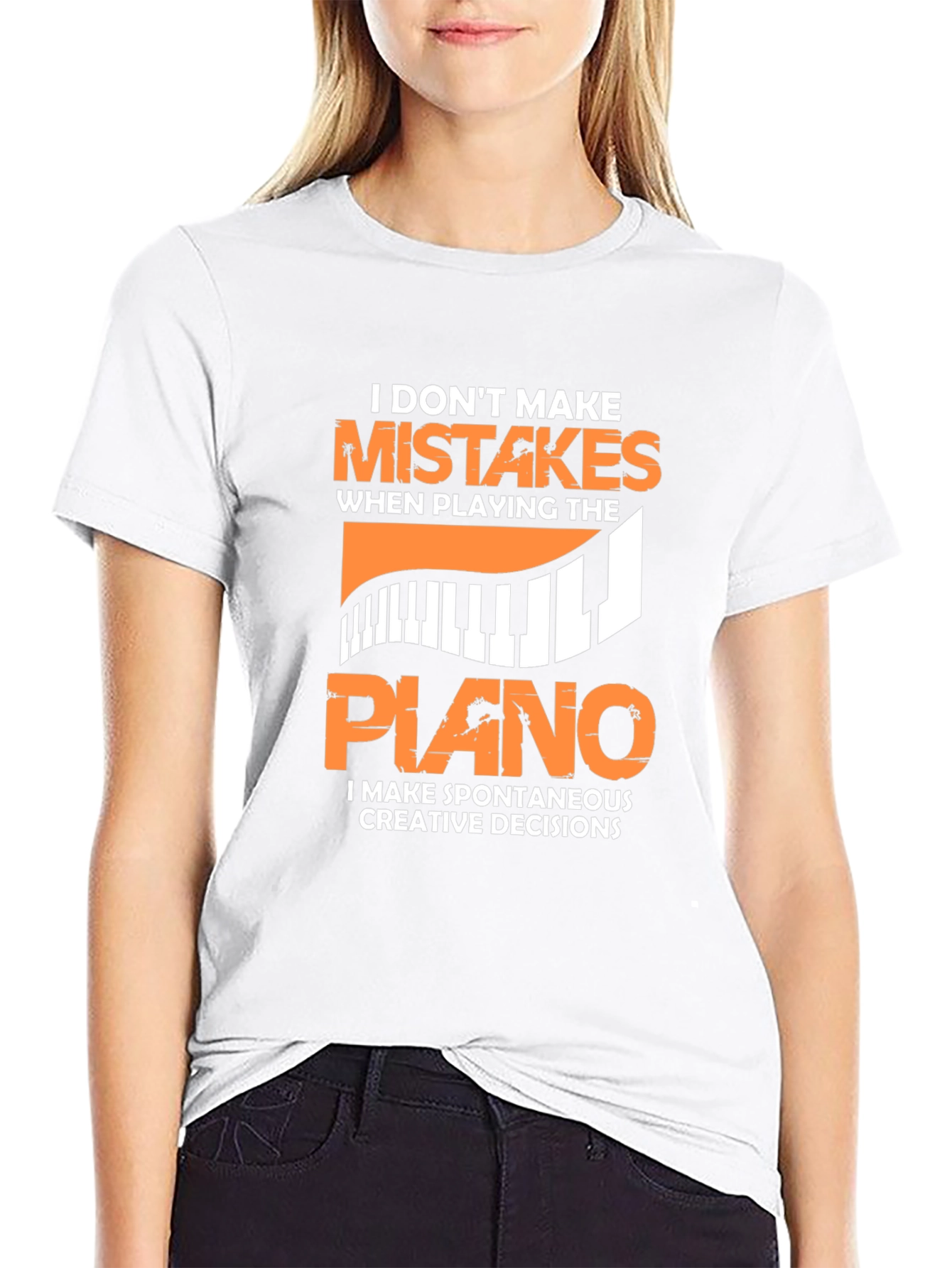 Funny Piano Player T-Shirt: No Mistakes Creative Decisions!