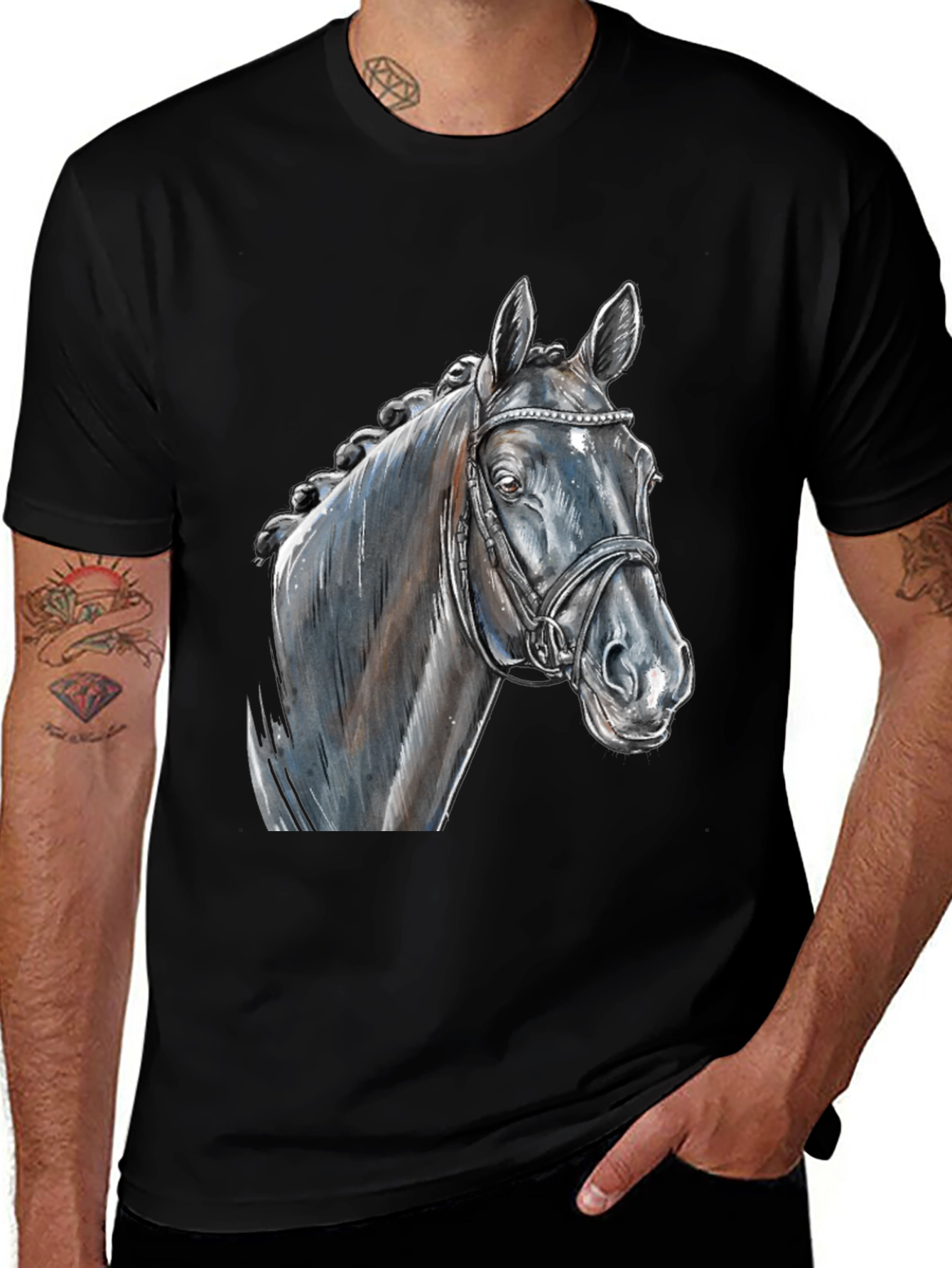 Black Horse Graphic Tee - Equestrian Style