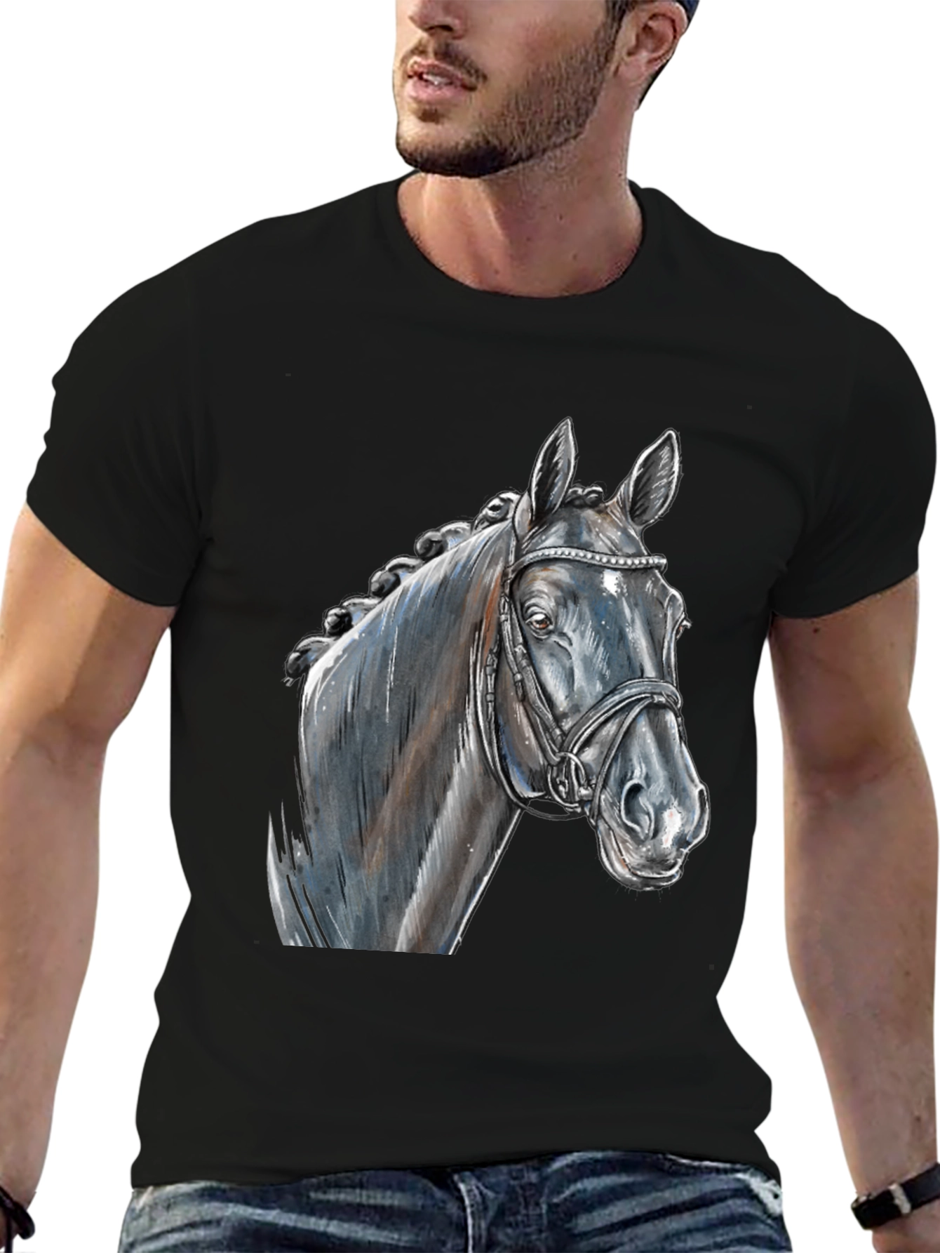 Black Horse Graphic Tee - Equestrian Style