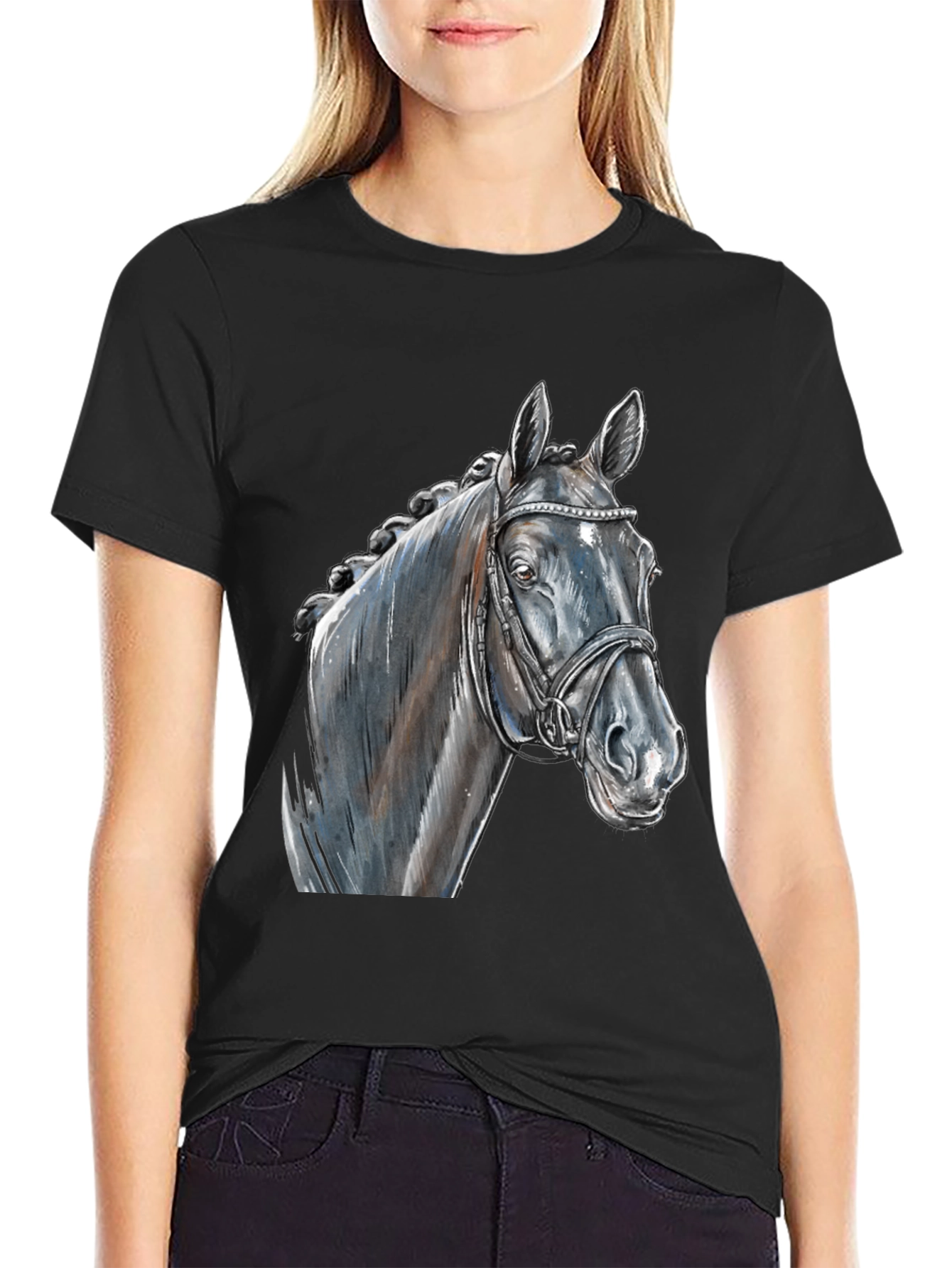 Black Horse Graphic Tee - Equestrian Style