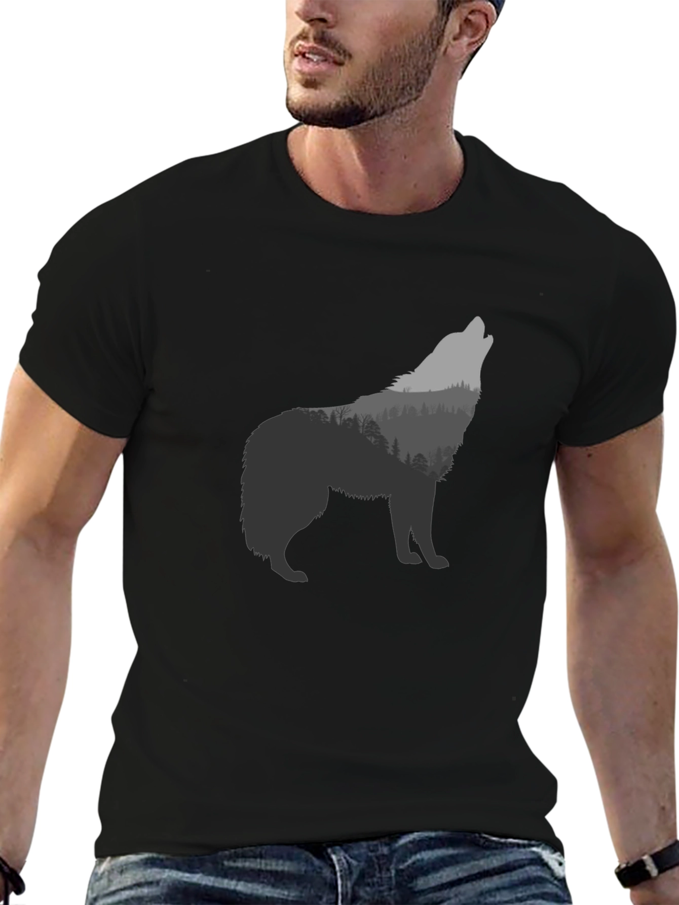 Wolf Forest Graphic T-Shirt - Black