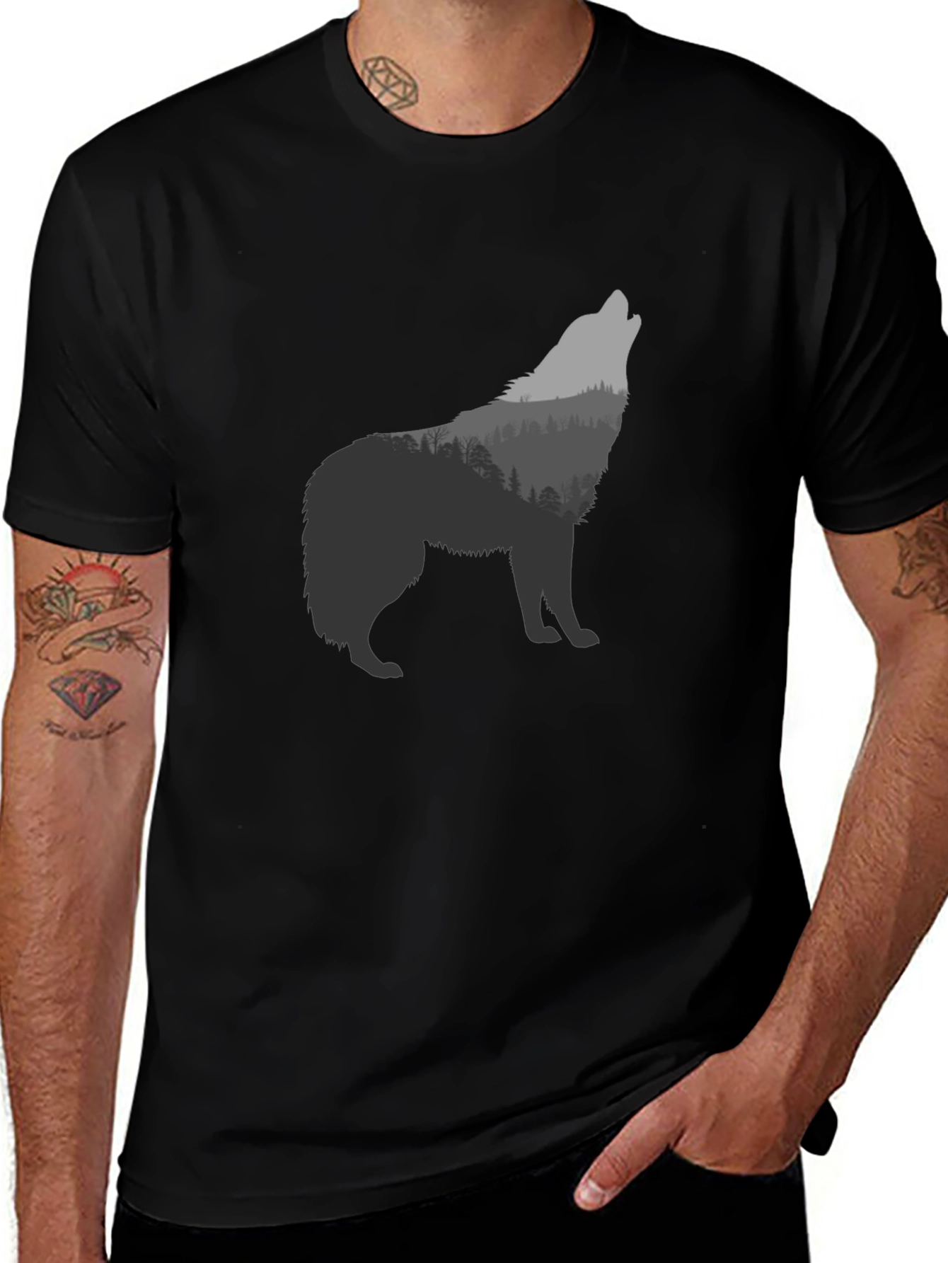 Wolf Forest Graphic T-Shirt - Black