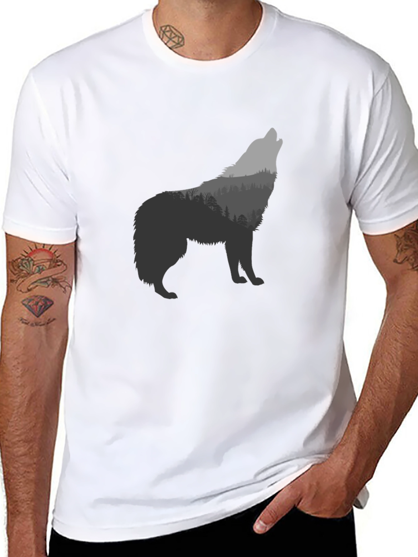 Wolf Forest Graphic T-Shirt - Black