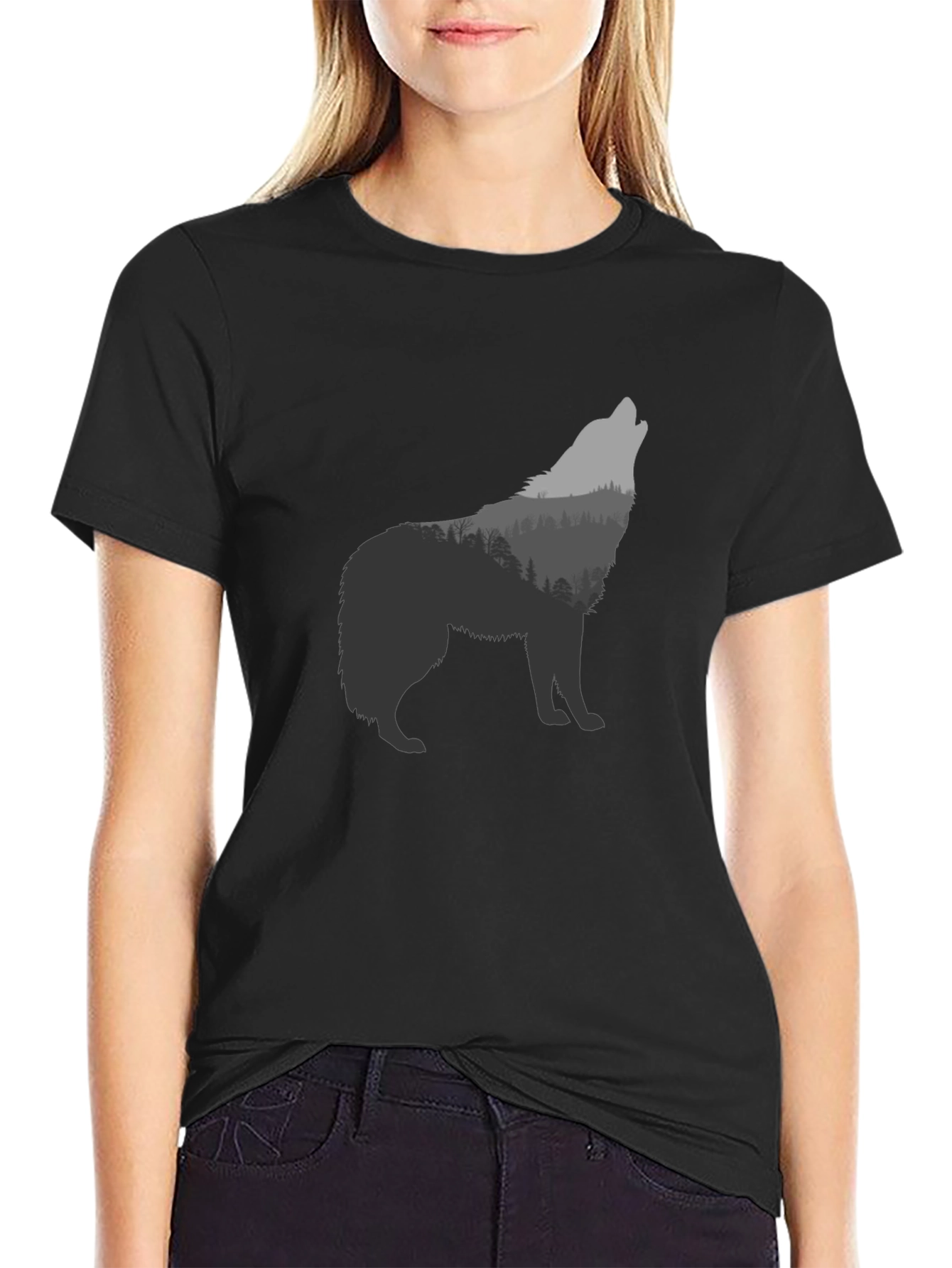 Wolf Forest Graphic T-Shirt - Black