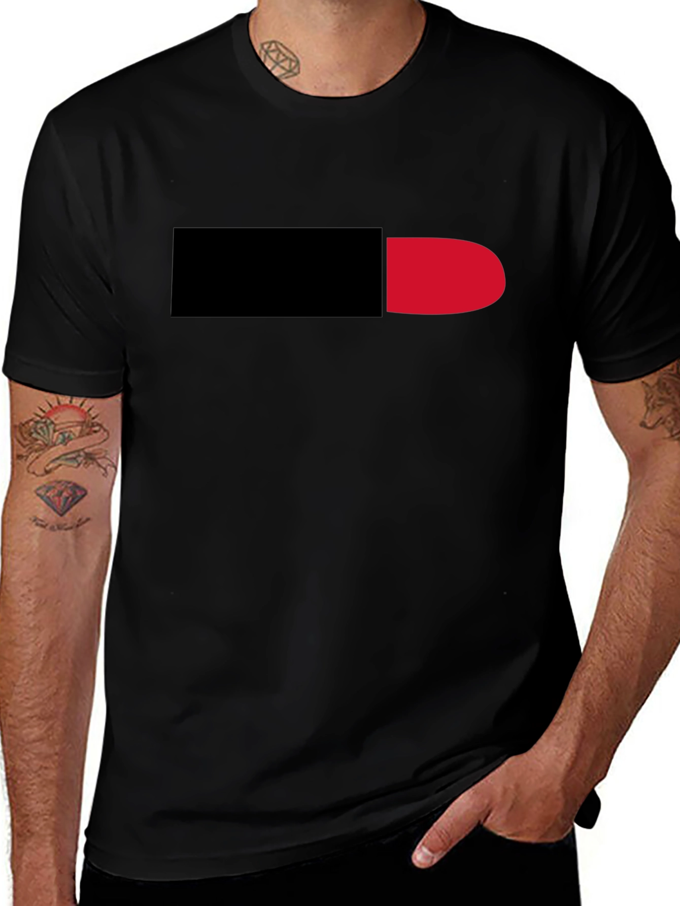 Black Tee with Red & Black Pill Graphic