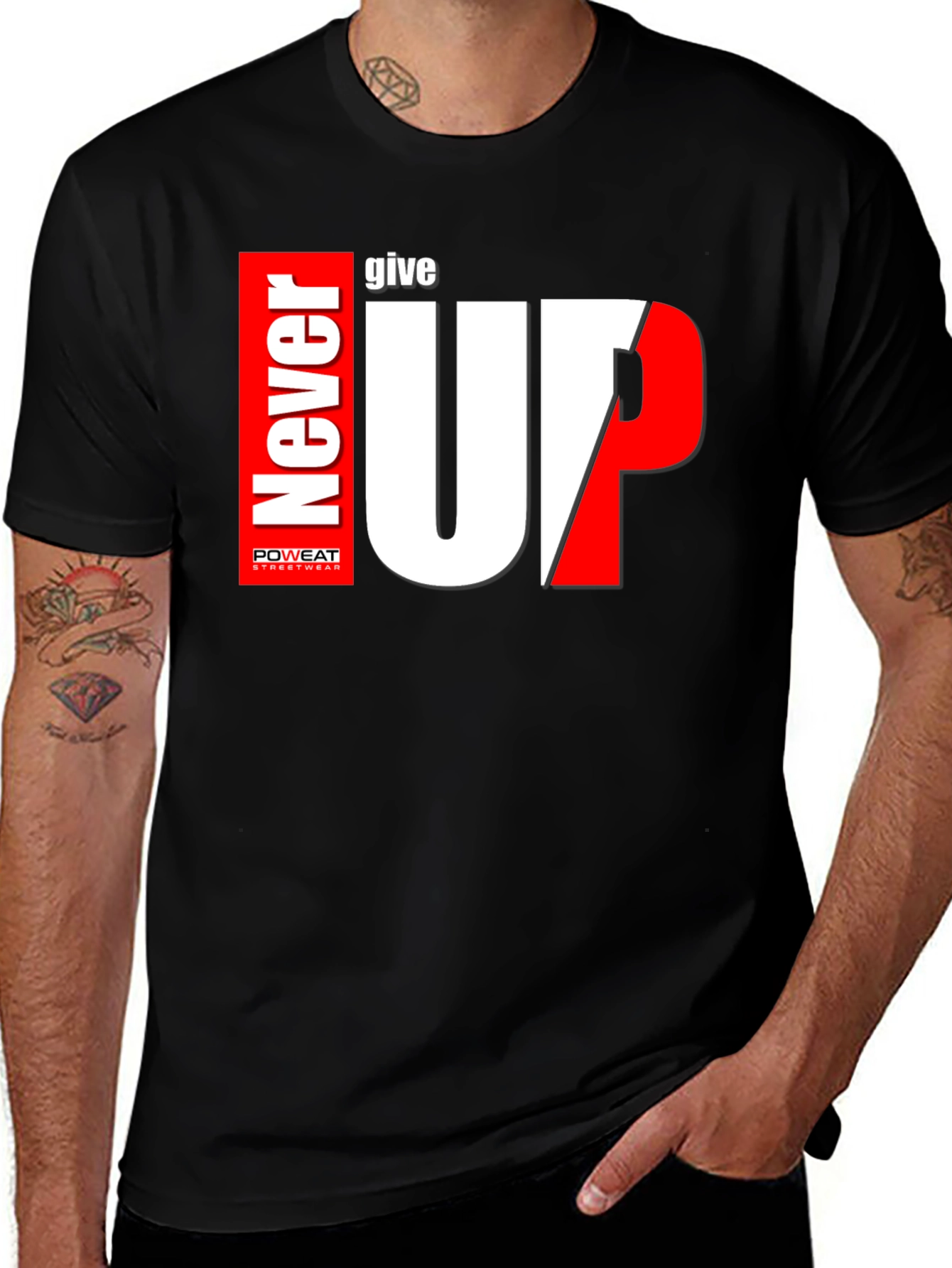 Never Give Up Black Graphic Tee