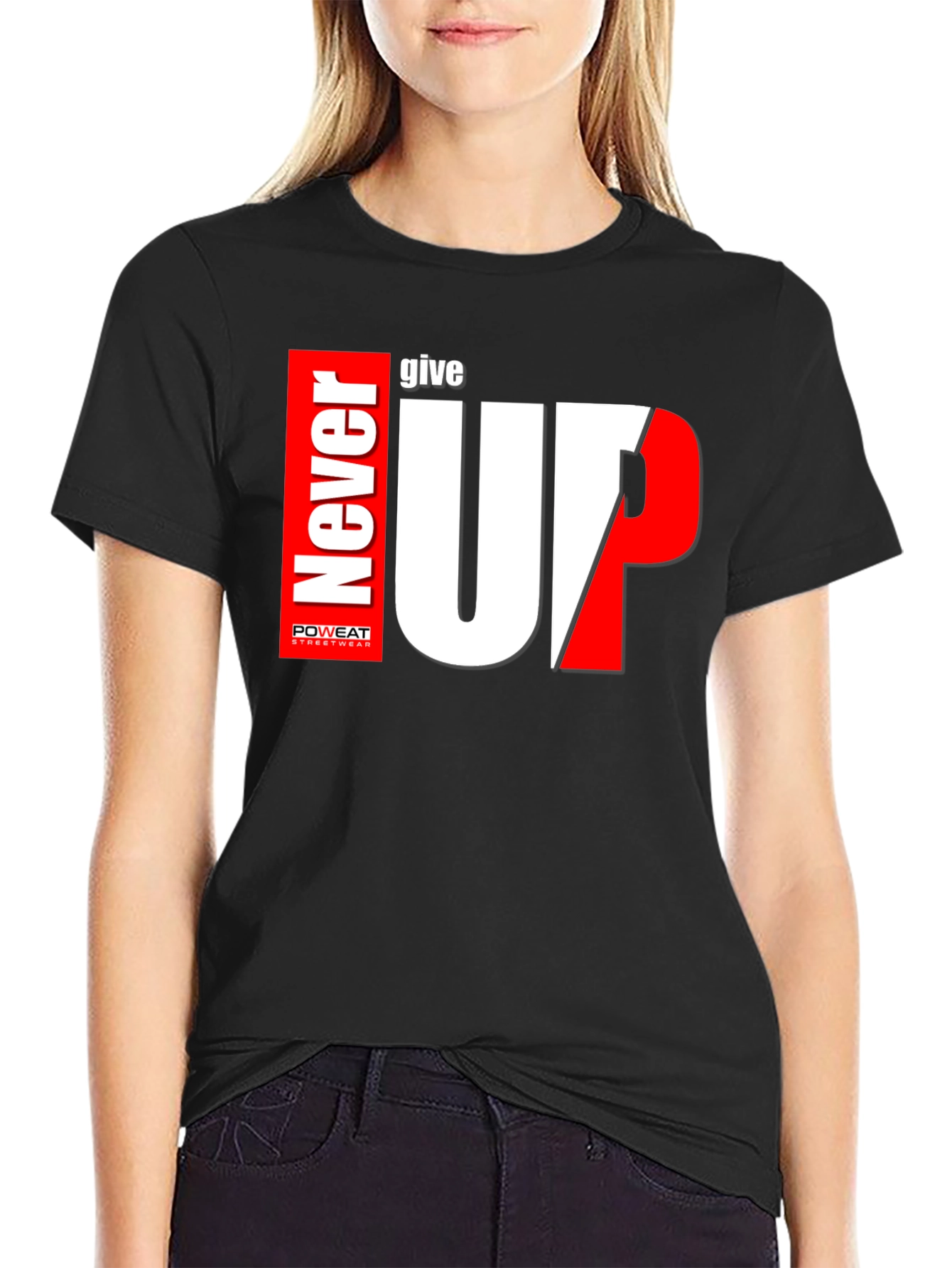 Never Give Up Black Graphic Tee