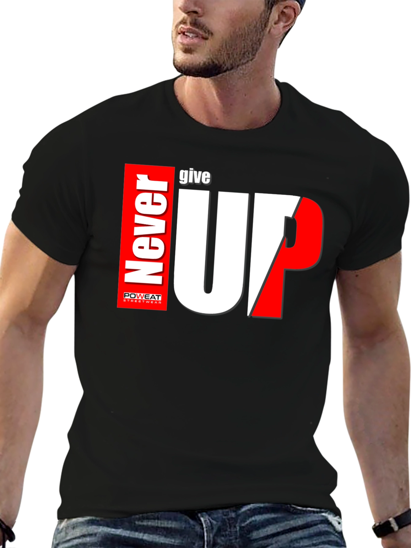 Never Give Up Black Graphic Tee
