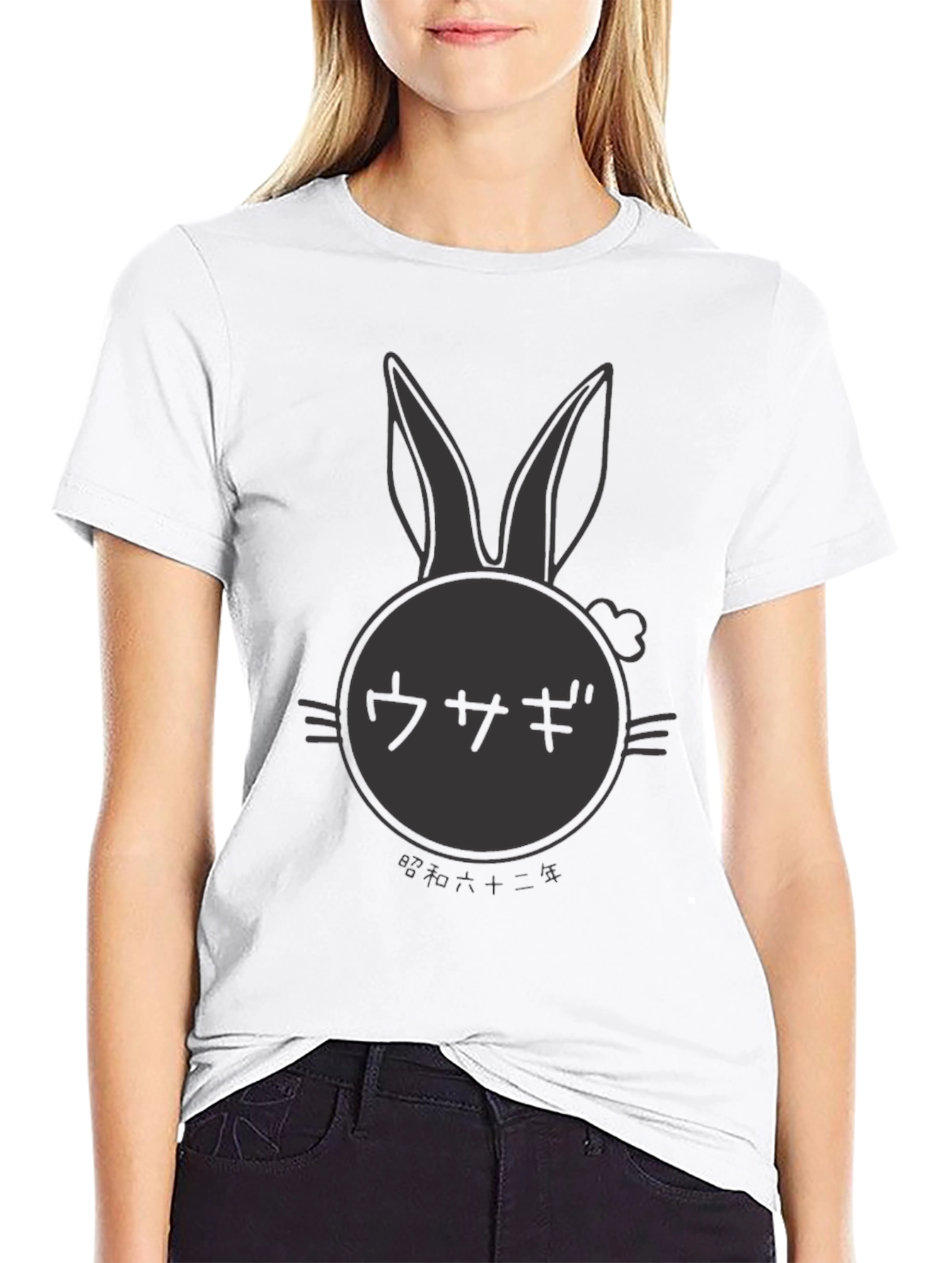 Rabbit Graphic Print Black T-Shirt