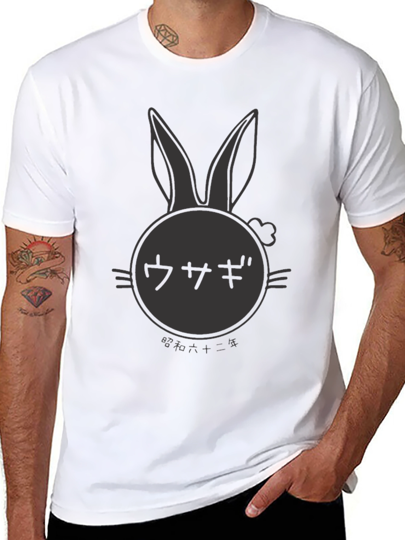 Rabbit Graphic Print Black T-Shirt