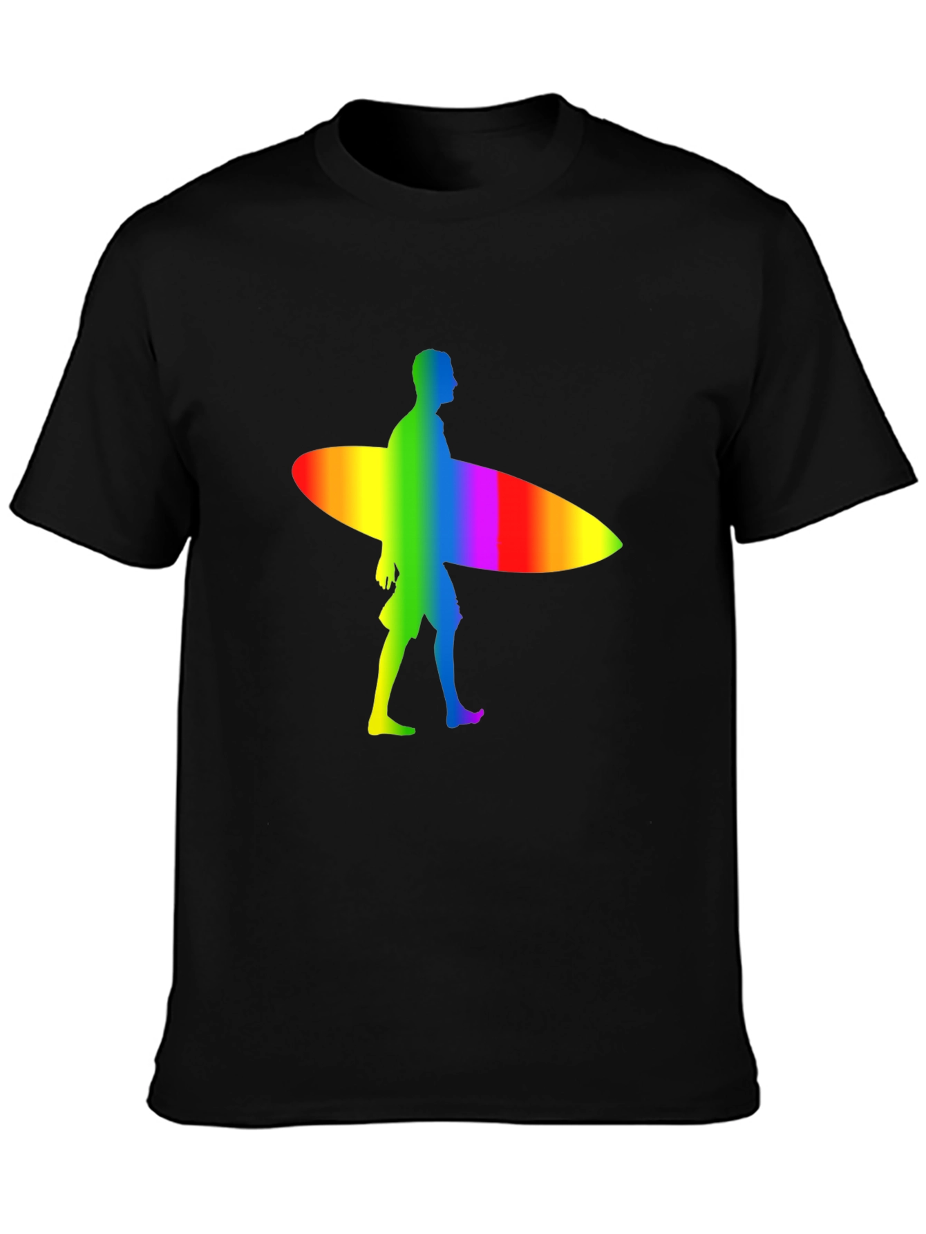 Rainbow Surfer Graphic Tee - Black Cotton Comfort