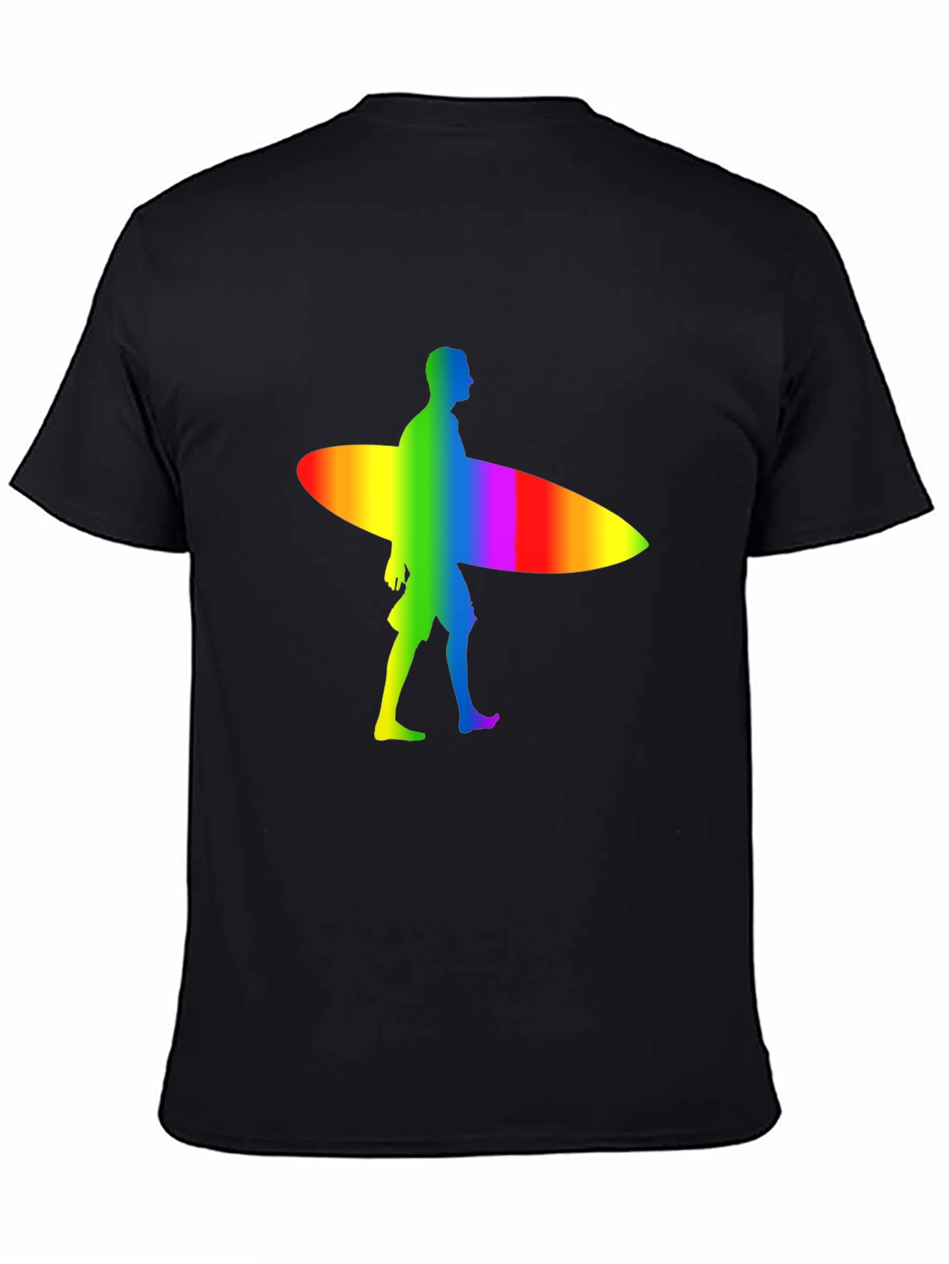 Rainbow Surfer Graphic Tee - Black Cotton Comfort