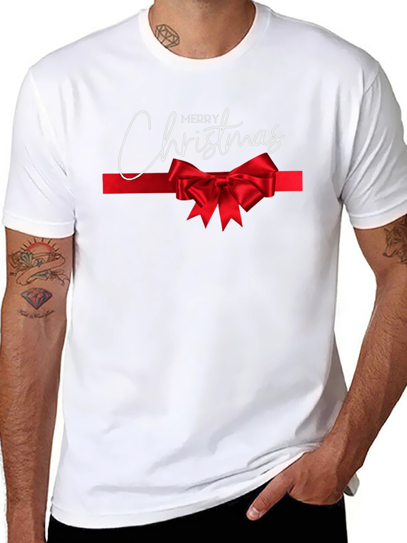 Merry Christmas T-Shirt with Red Ribbon Bow