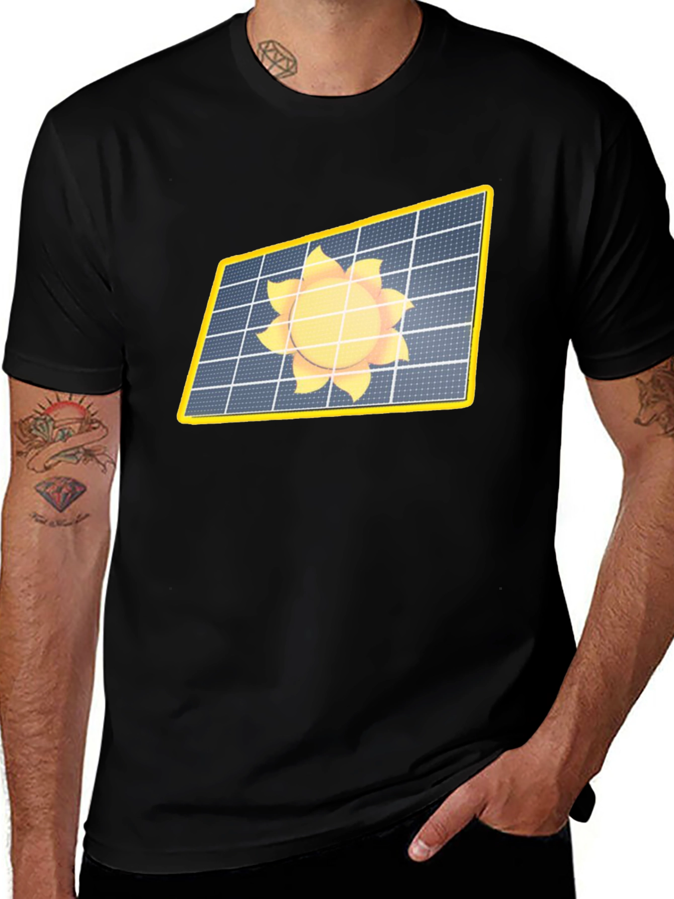 Solar Panel Sun Graphic Black T-Shirt