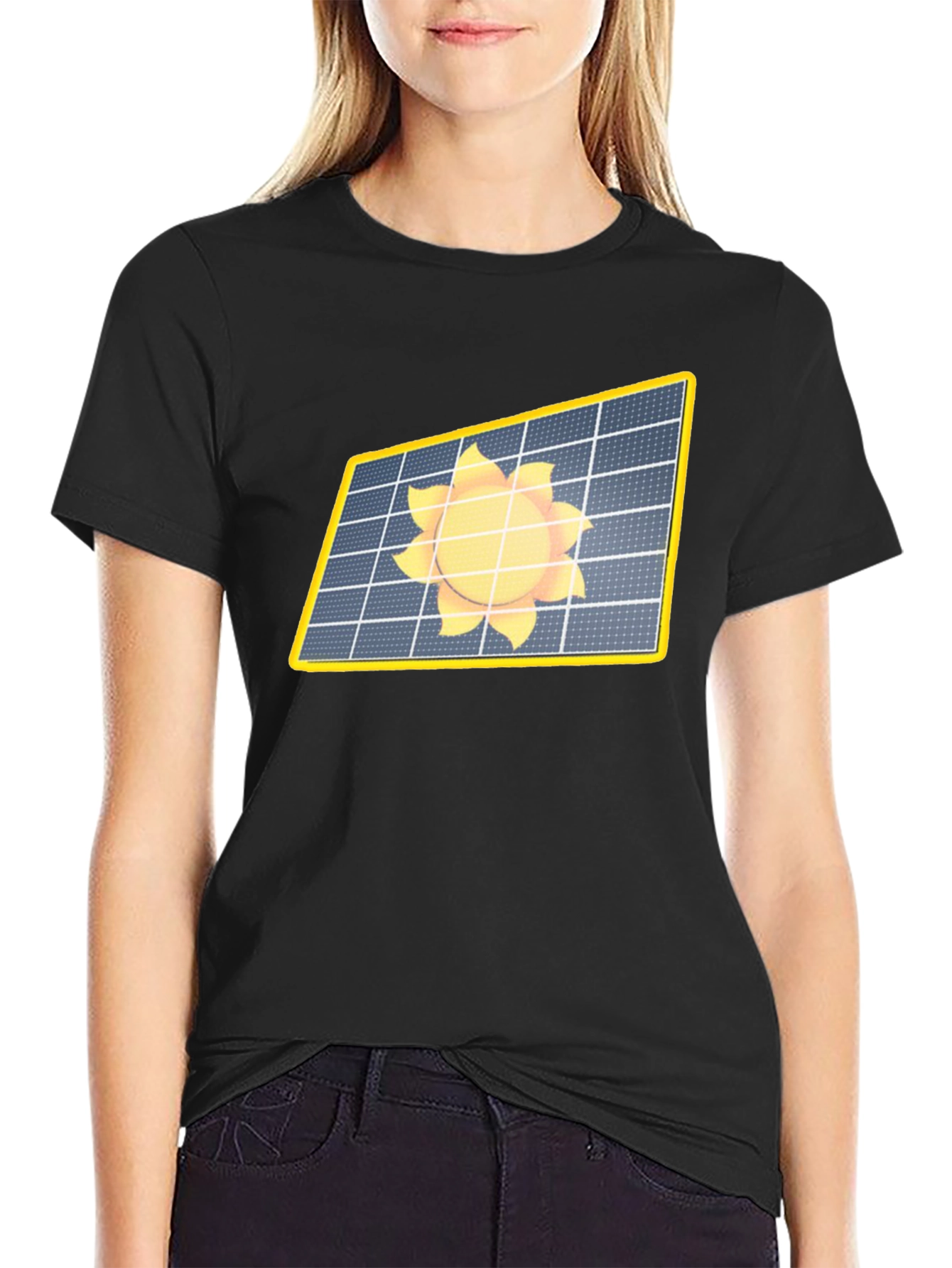 Solar Panel Sun Graphic Black T-Shirt