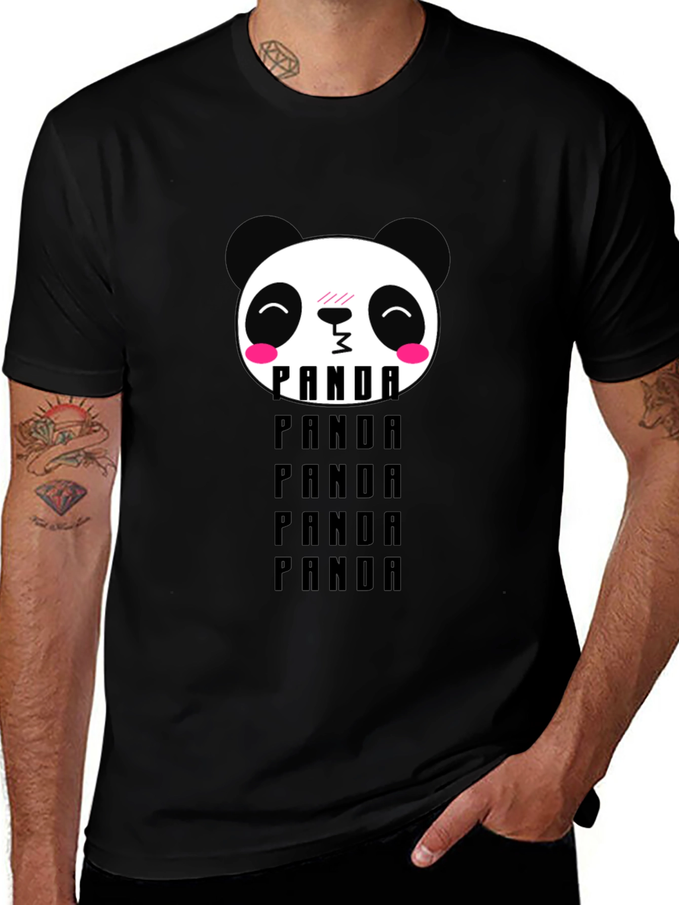 Cute Panda Head Graphic T-Shirt - Black