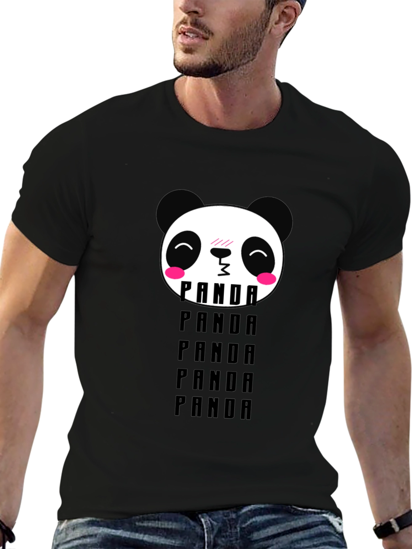 Cute Panda Head Graphic T-Shirt - Black