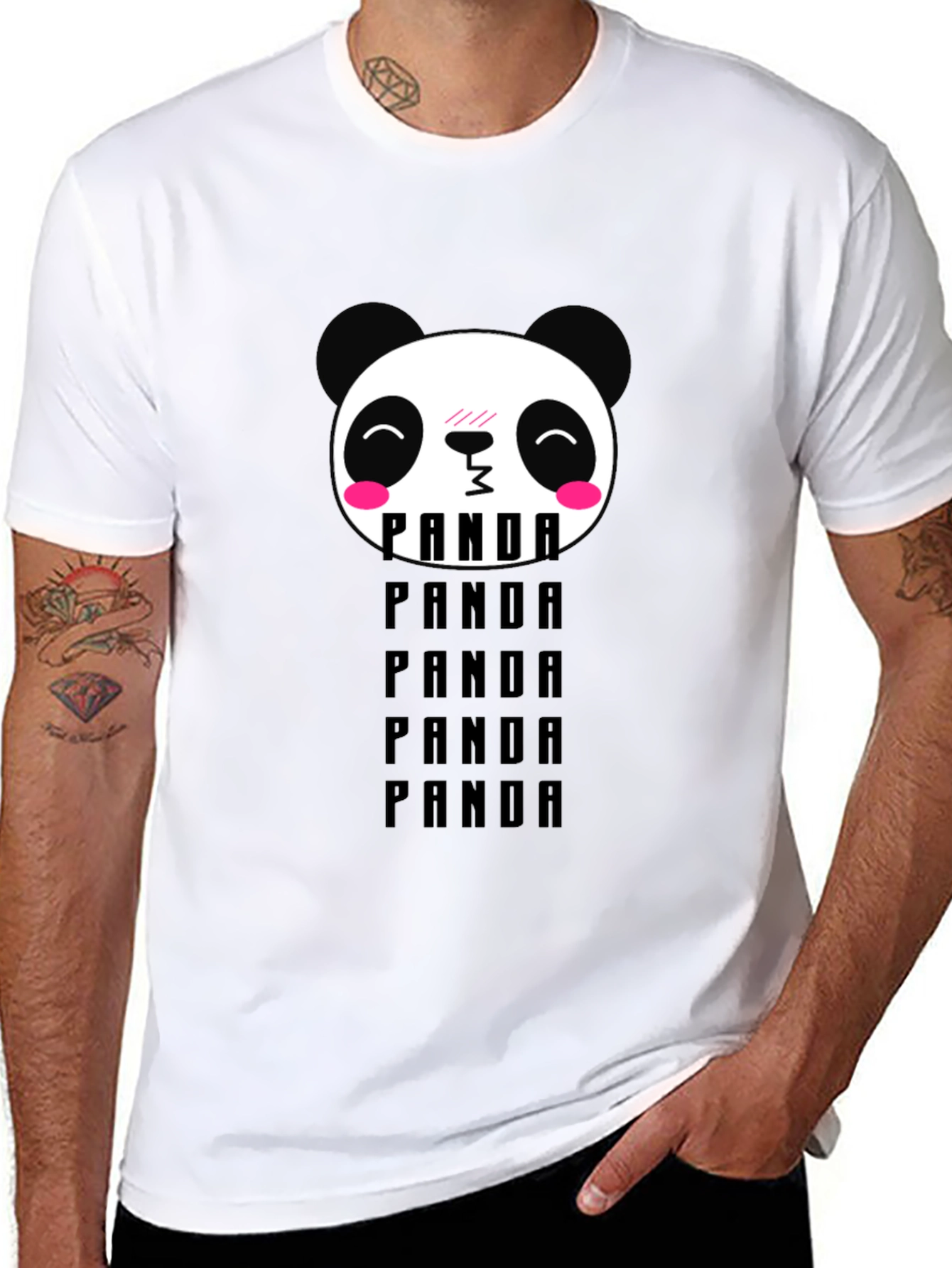 Cute Panda Head Graphic T-Shirt - Black