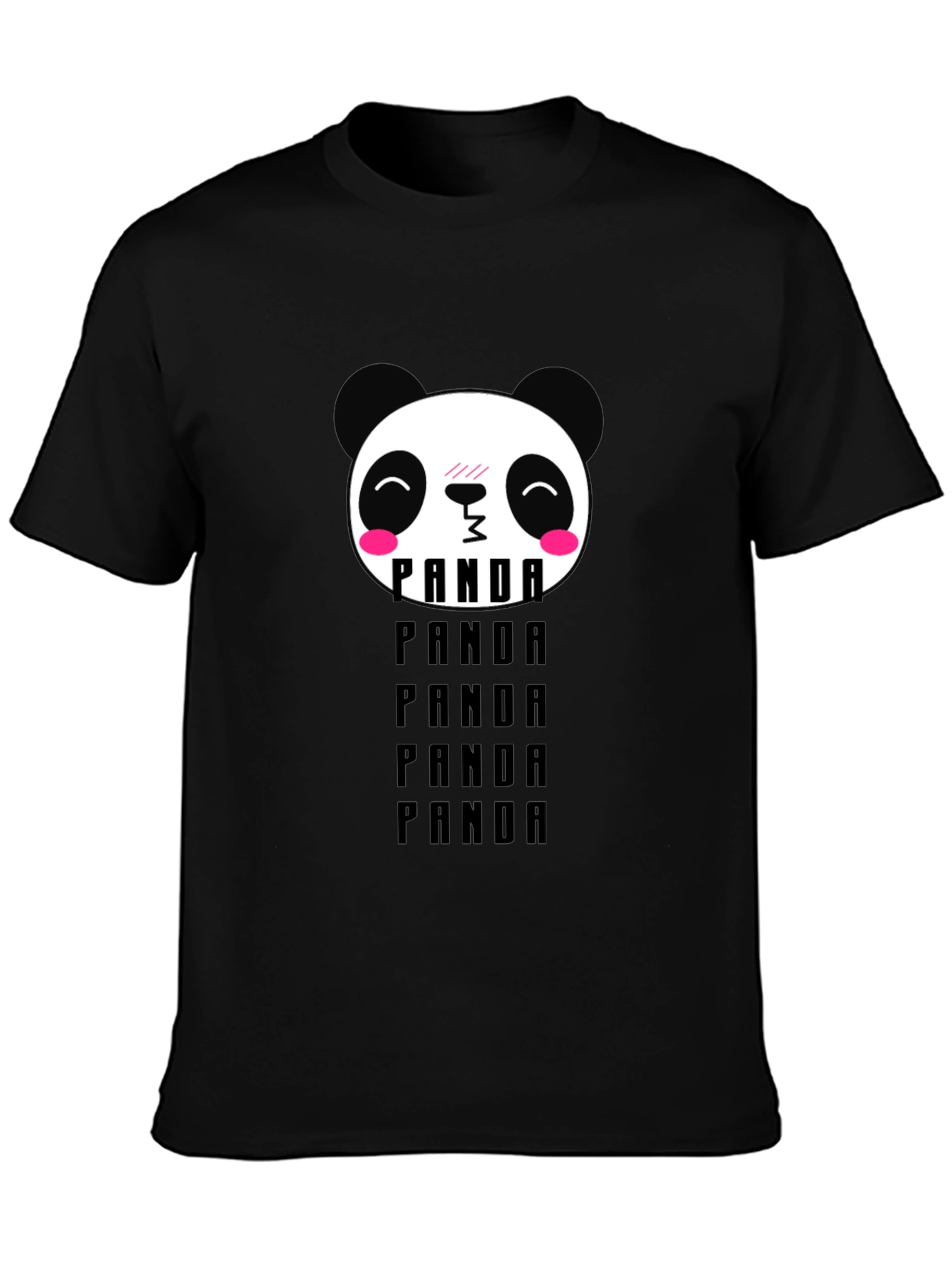 Cute Panda Head Graphic T-Shirt - Black