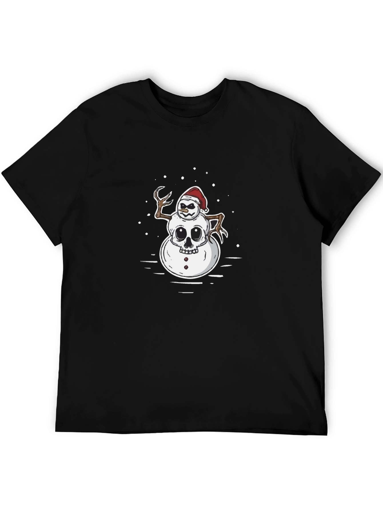 Creepy Snowman Skull Graphic Black T-Shirt