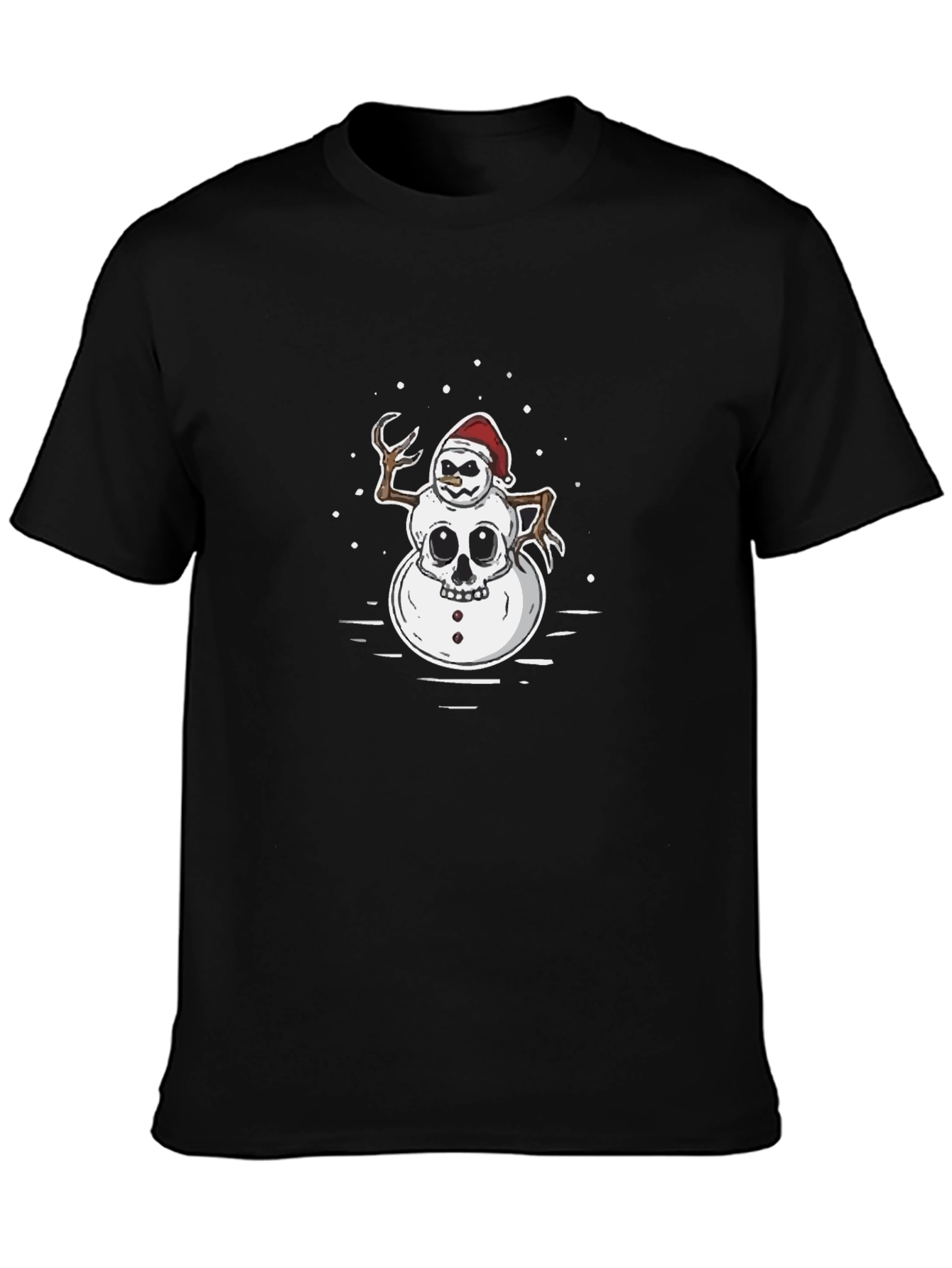 Creepy Snowman Skull Graphic Black T-Shirt