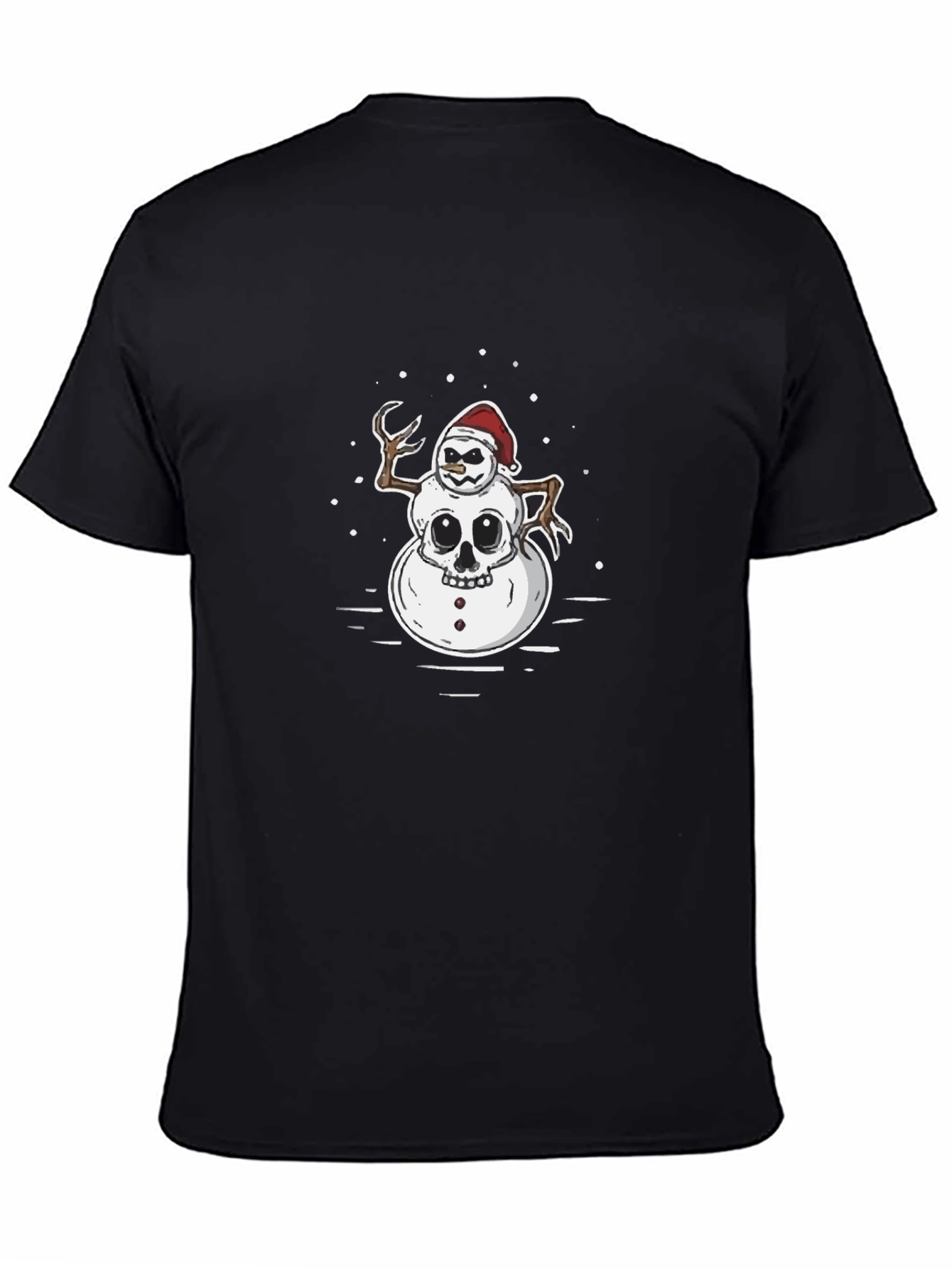 Creepy Snowman Skull Graphic Black T-Shirt