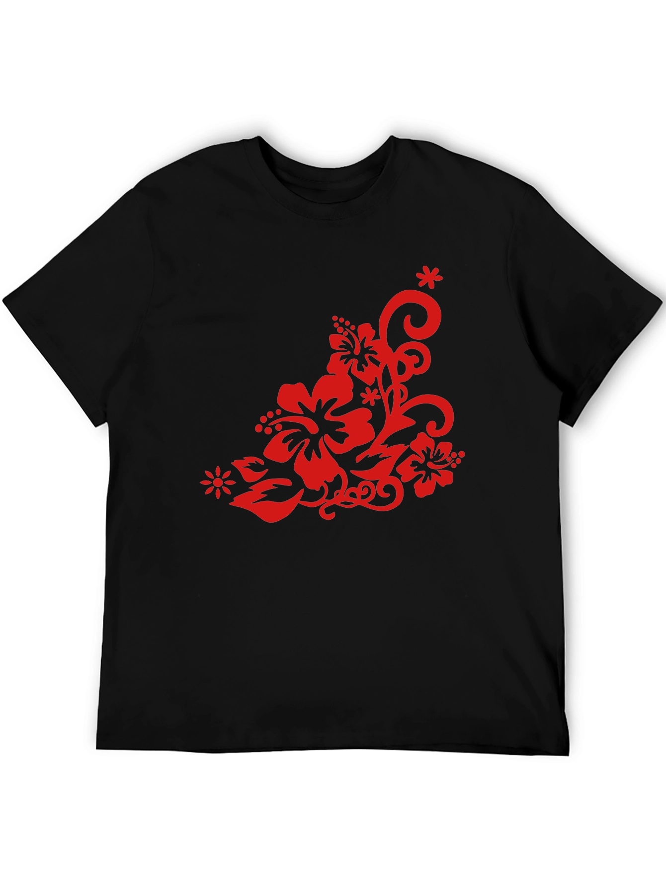 Black T-Shirt with Red Floral Design