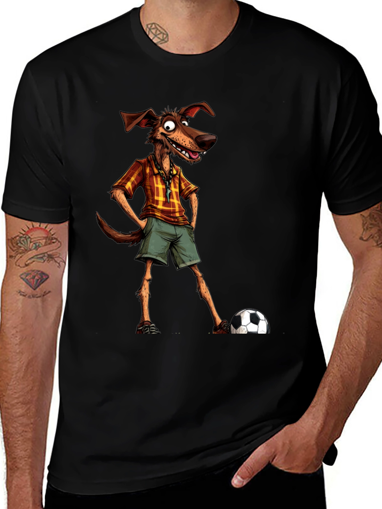 Funny Dog Cartoon Soccer Player Graphic T-Shirt
