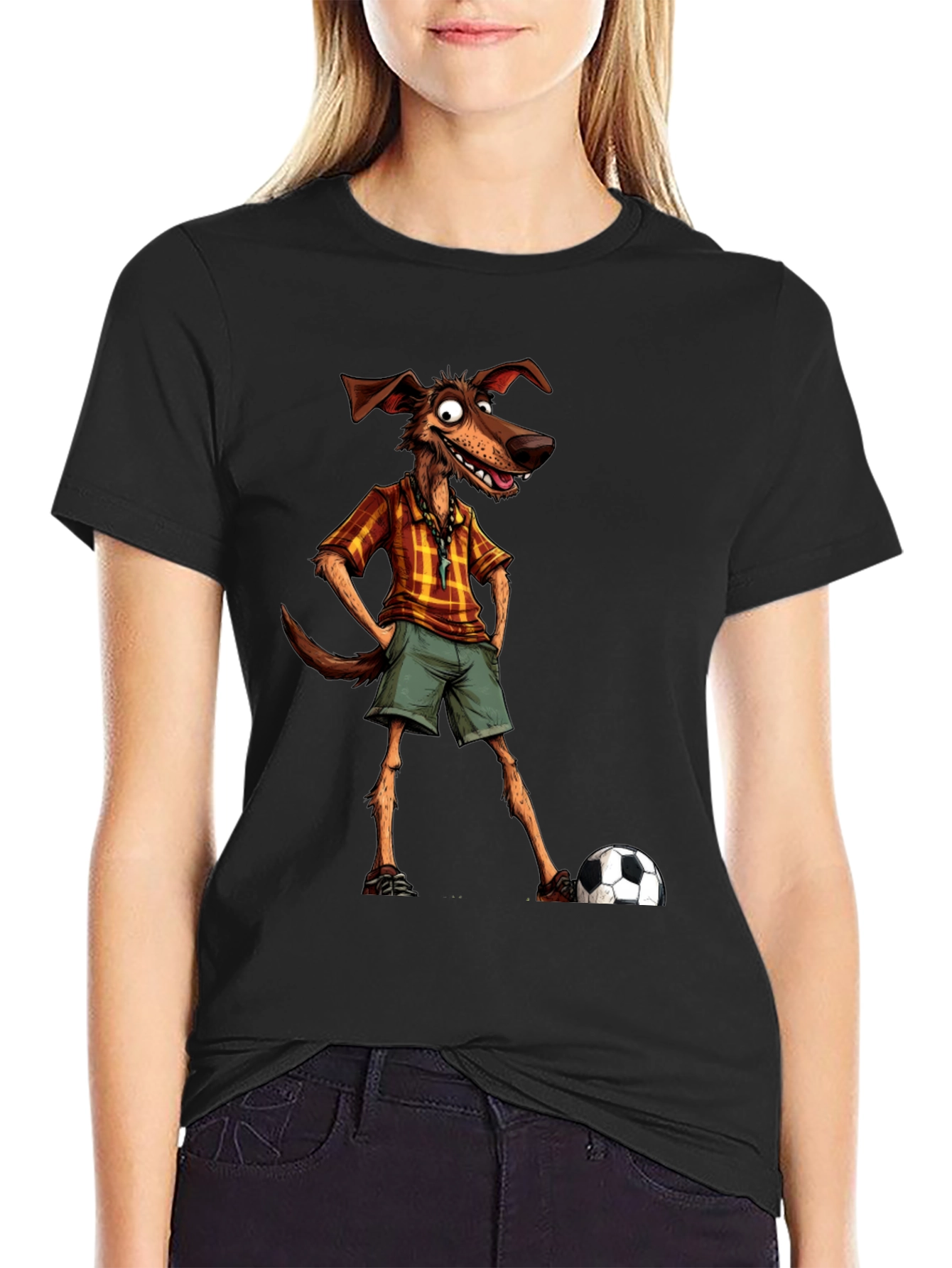Funny Dog Cartoon Soccer Player Graphic T-Shirt
