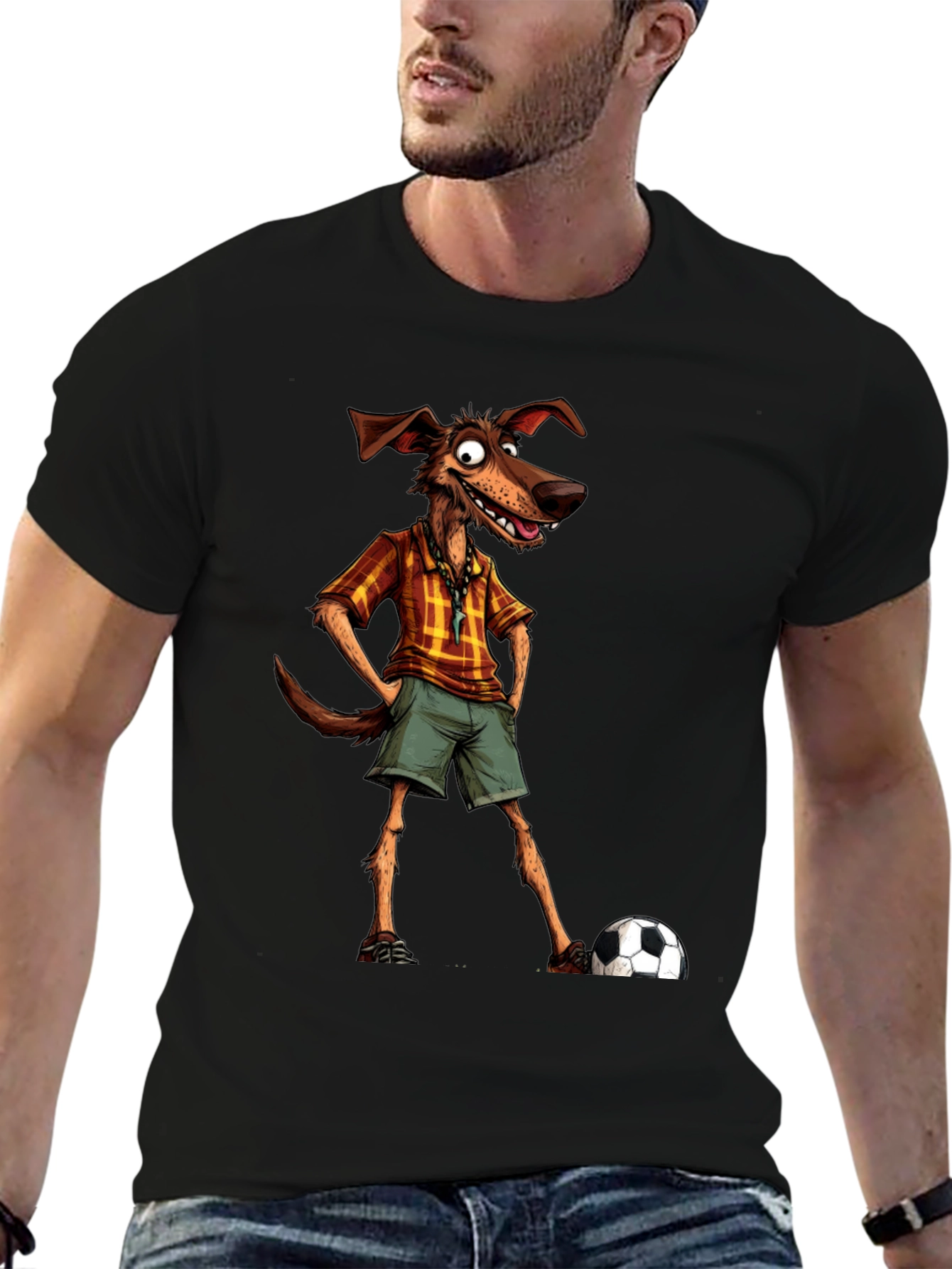 Funny Dog Cartoon Soccer Player Graphic T-Shirt