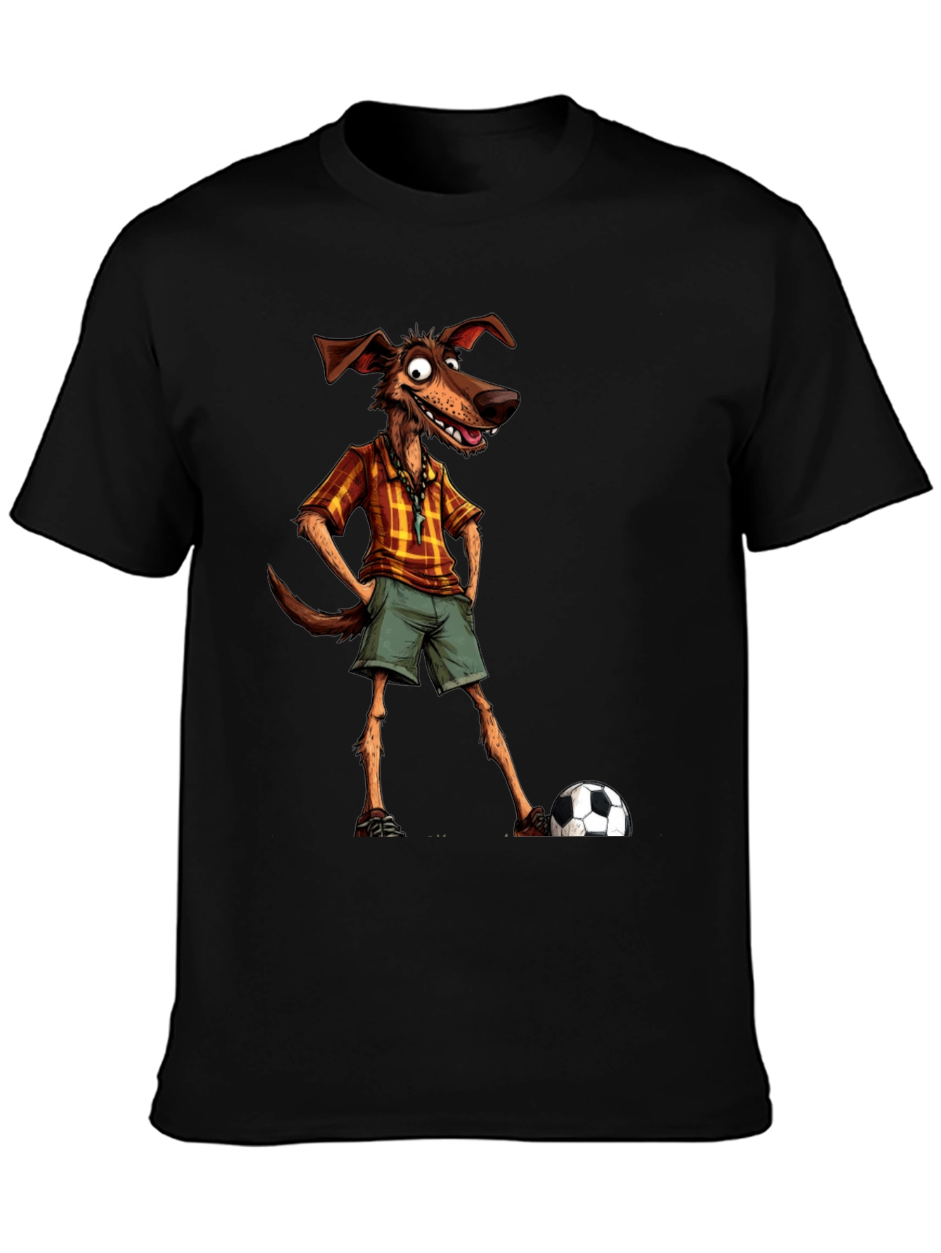 Funny Dog Cartoon Soccer Player Graphic T-Shirt
