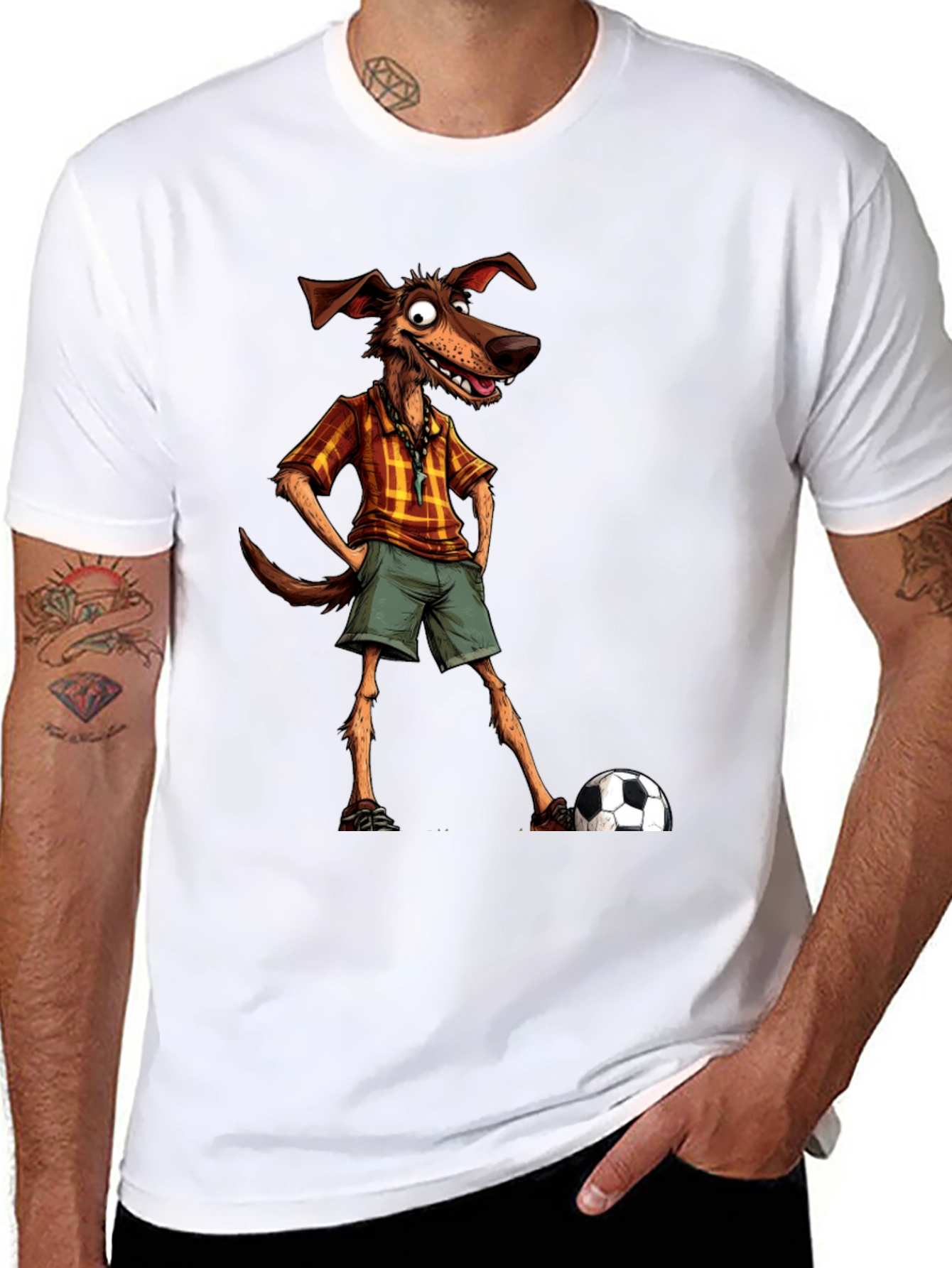 Funny Dog Cartoon Soccer Player Graphic T-Shirt