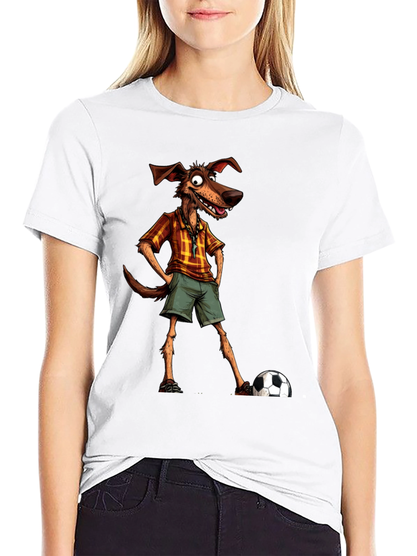 Funny Dog Cartoon Soccer Player Graphic T-Shirt