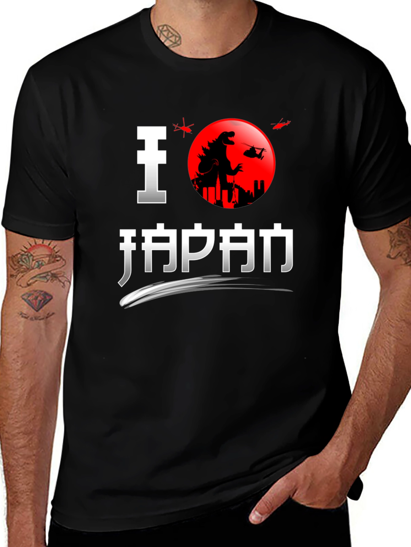 I Love Japan Godzilla Black T-Shirt