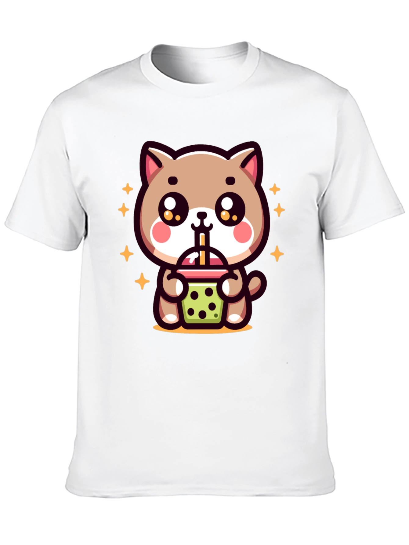 Cute Cat Boba Tea Graphic Tee - Black