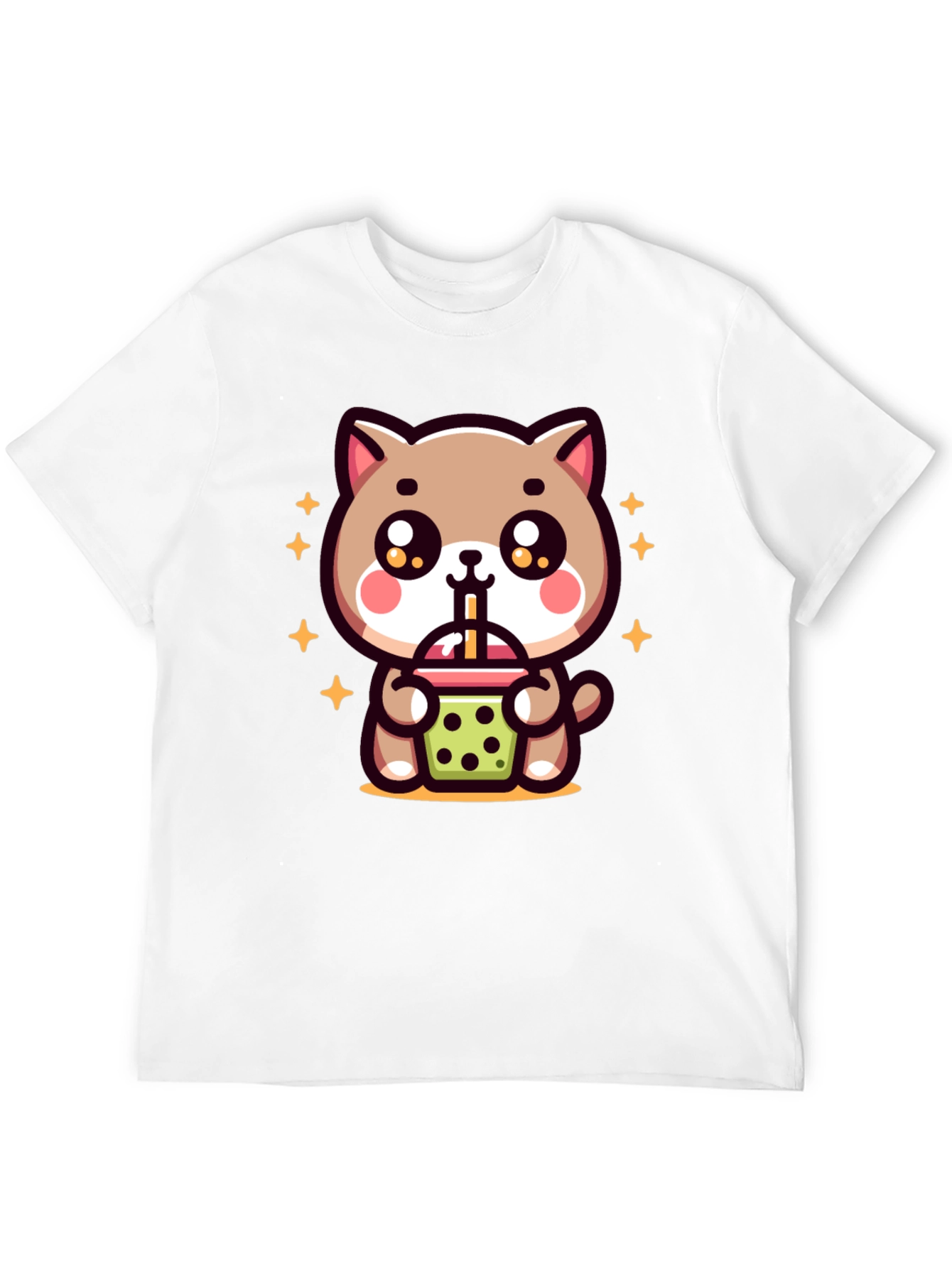 Cute Cat Boba Tea Graphic Tee - Black