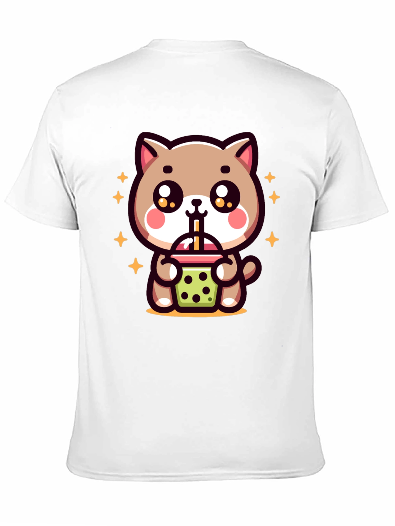 Cute Cat Boba Tea Graphic Tee - Black