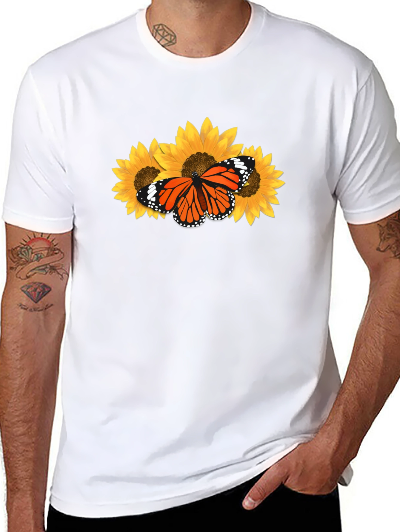 Butterfly Sunflower Graphic T-Shirt