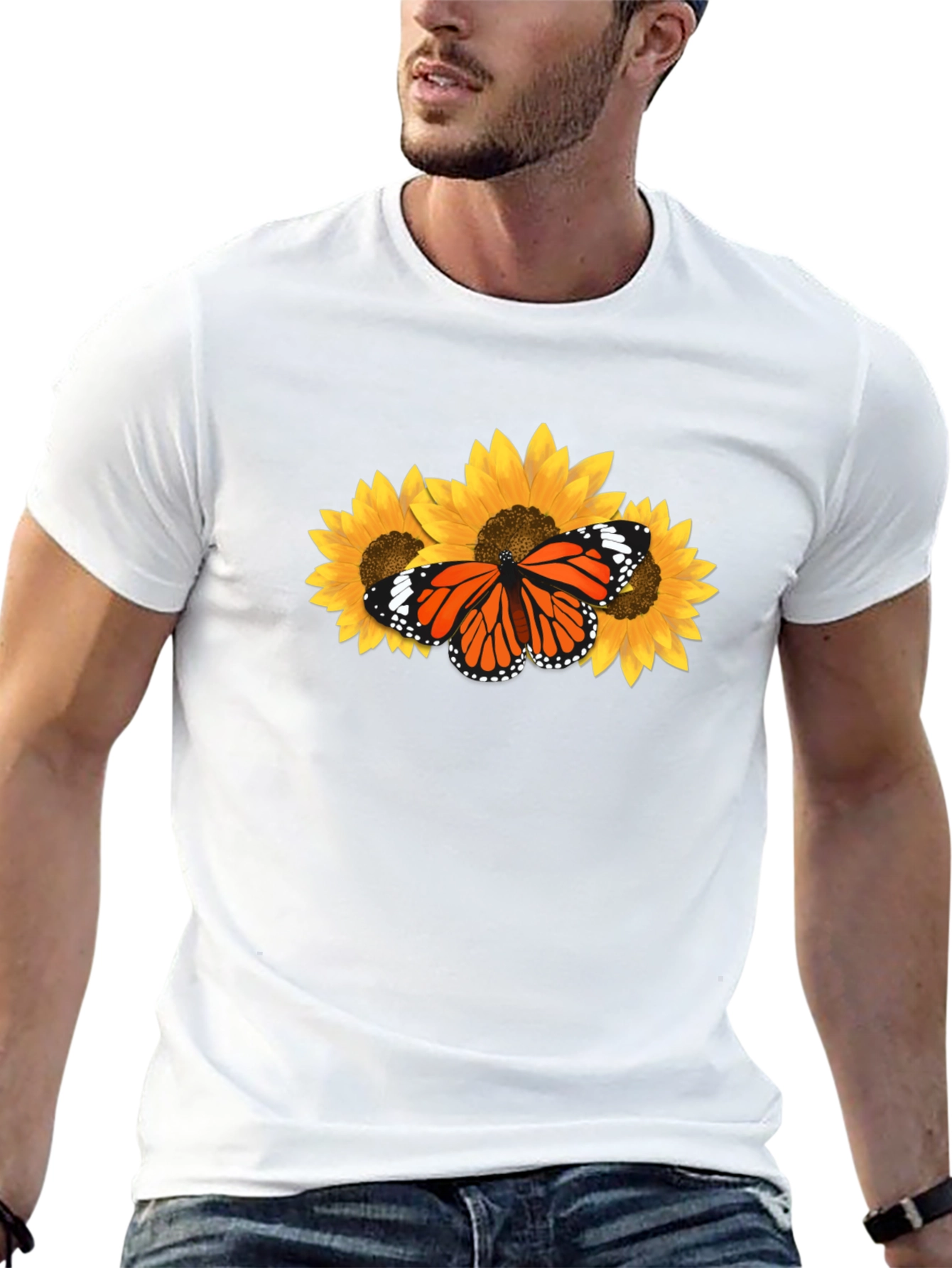 Butterfly Sunflower Graphic T-Shirt