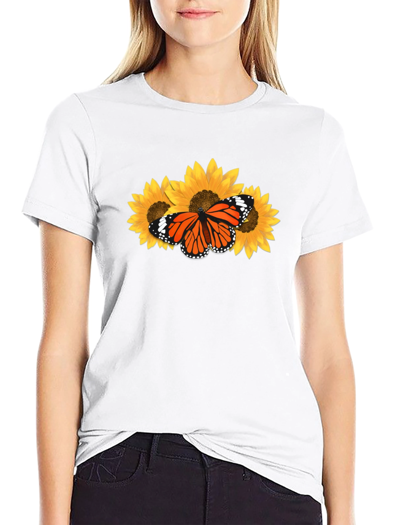 Butterfly Sunflower Graphic T-Shirt