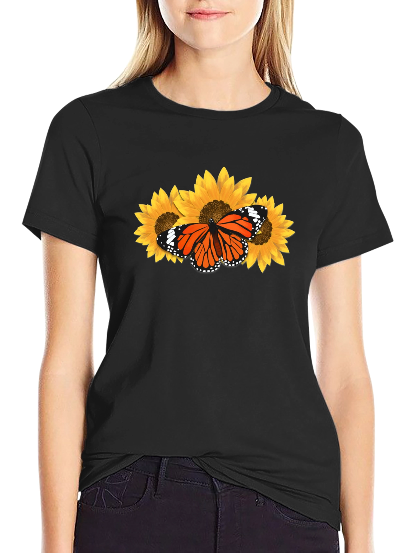 Butterfly Sunflower Graphic T-Shirt