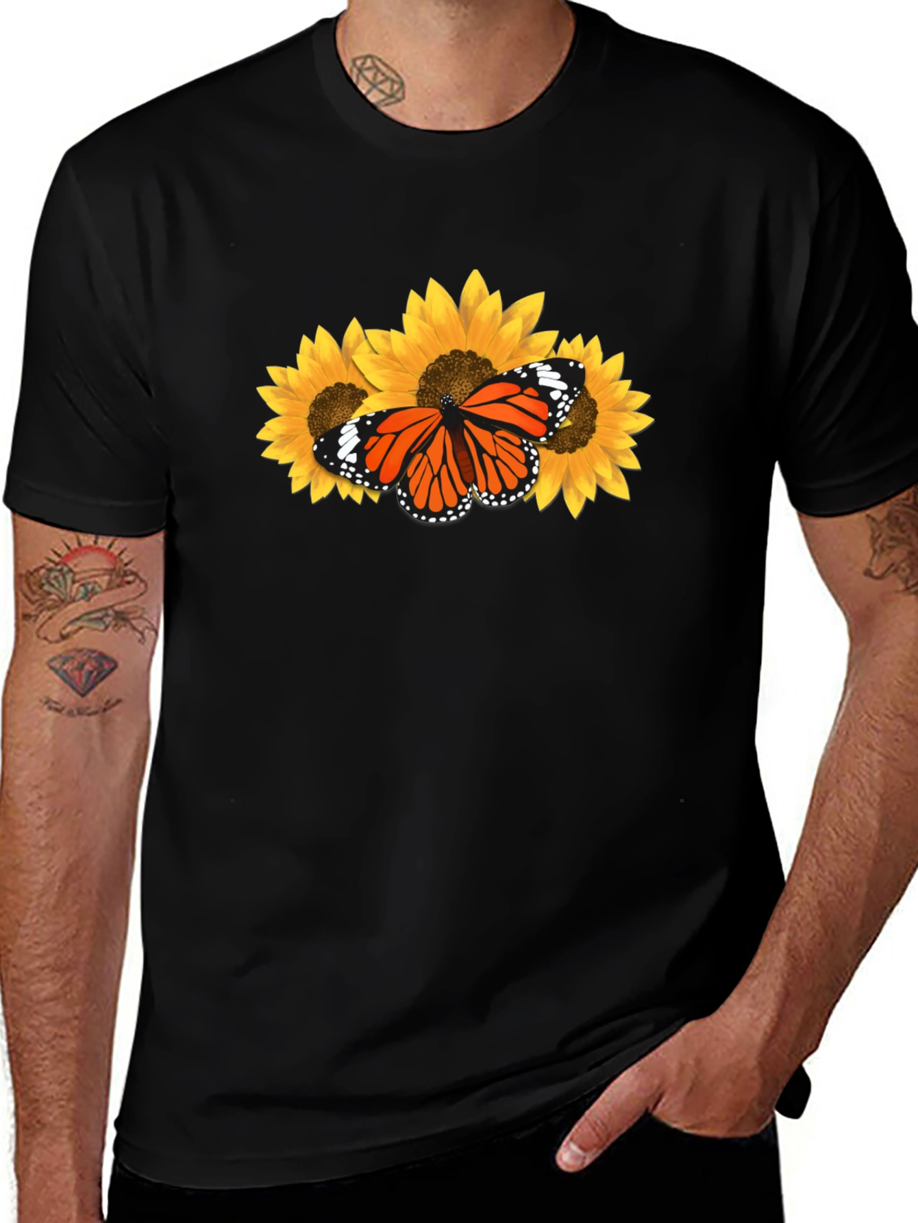 Butterfly Sunflower Graphic T-Shirt