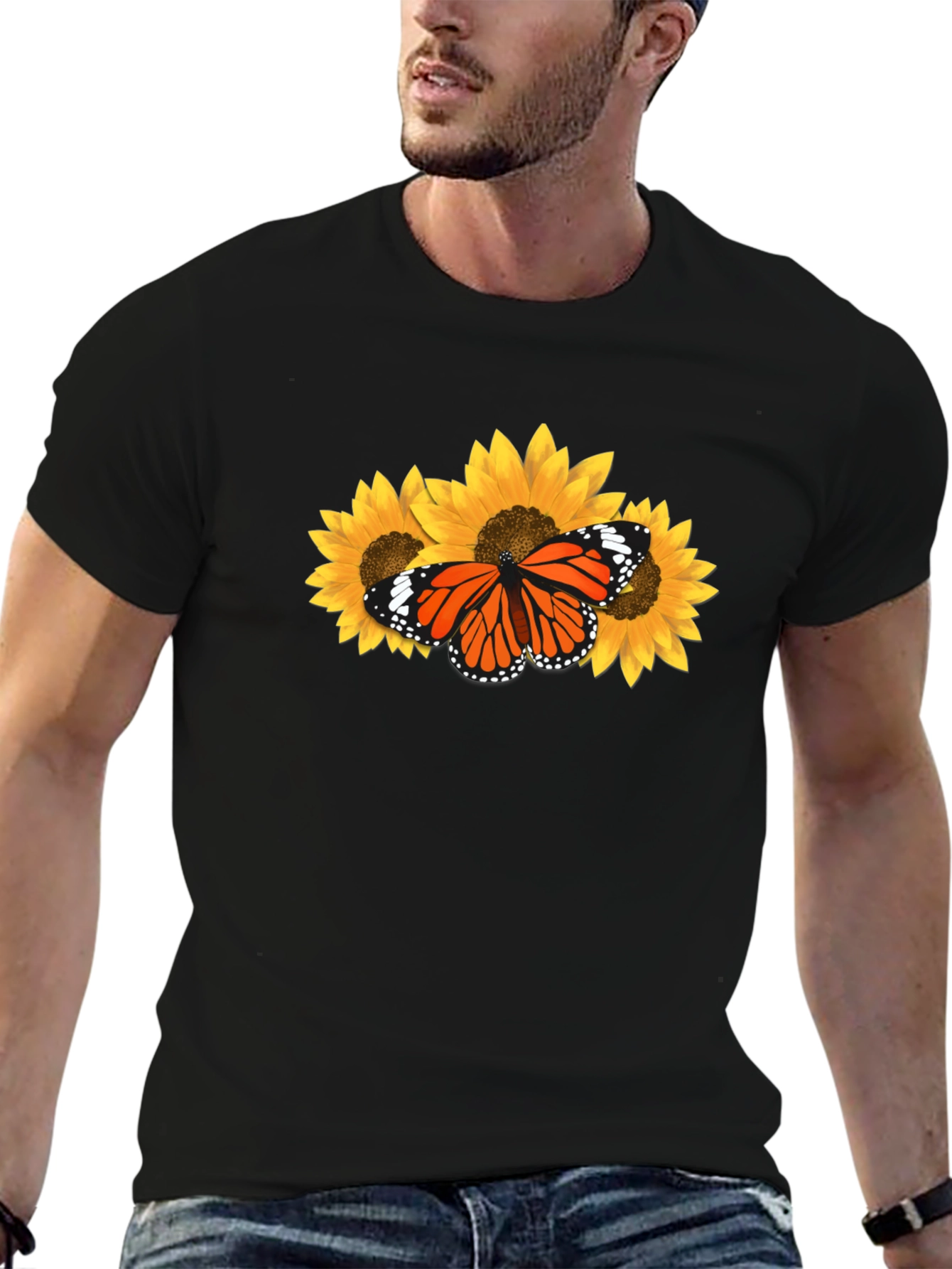 Butterfly Sunflower Graphic T-Shirt
