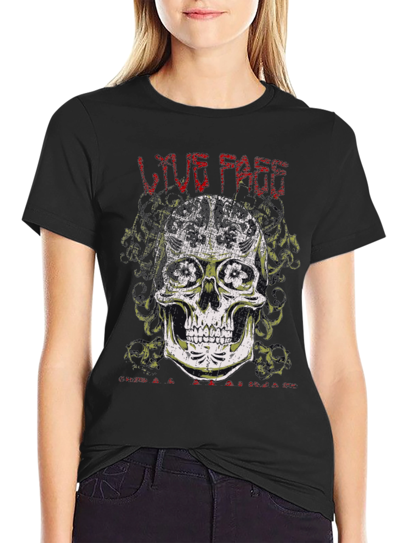 Live Fast Skull Graphic Tee - Black