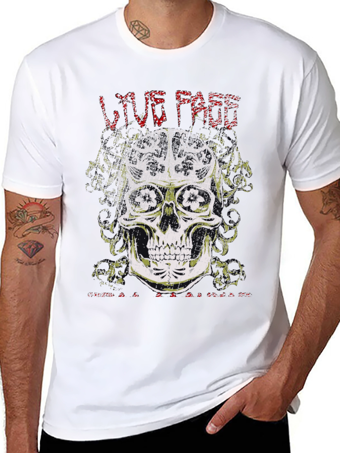 Live Fast Skull Graphic Tee - Black