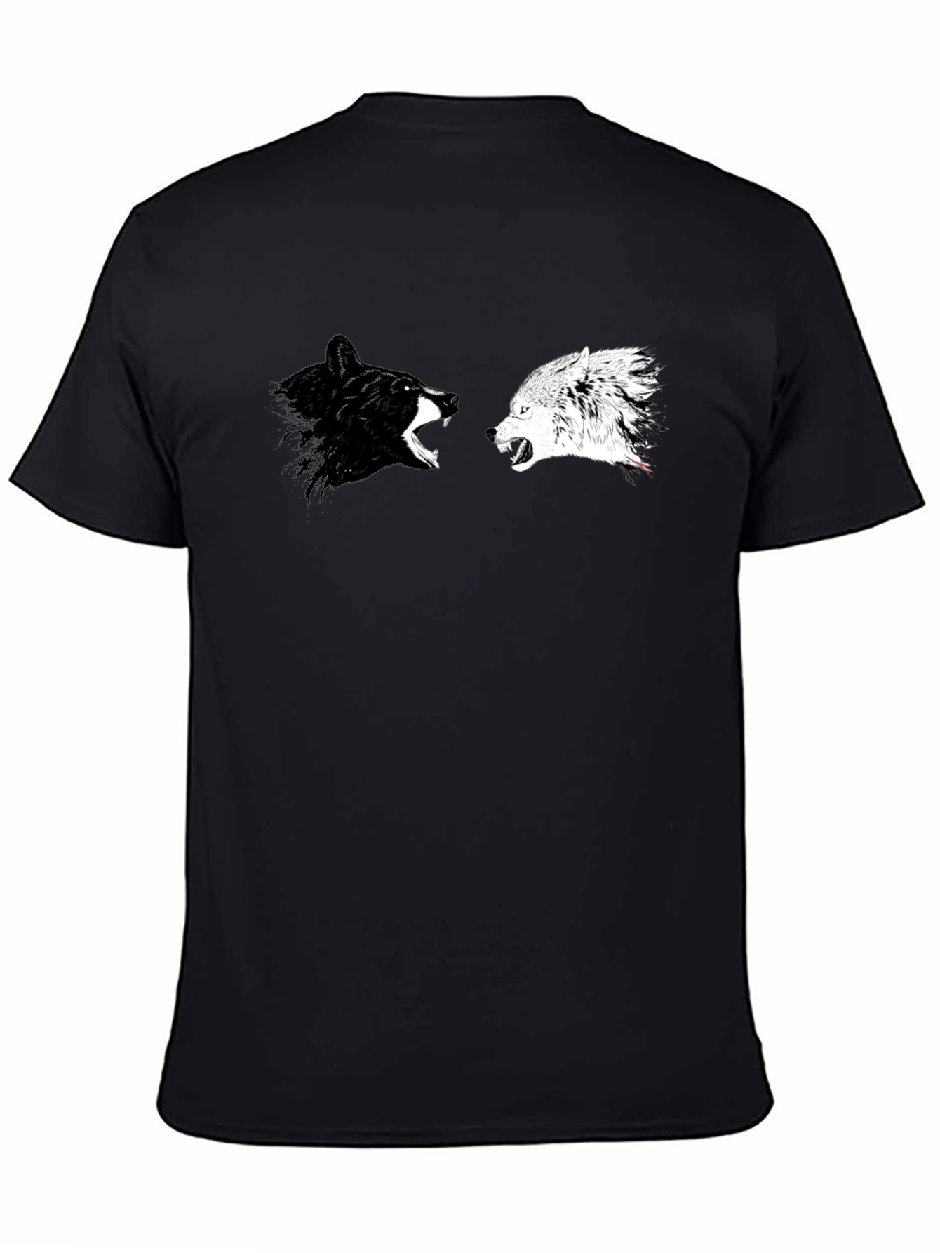 Yin Yang Wolves Graphic Tee - Black Cotton T-Shirt