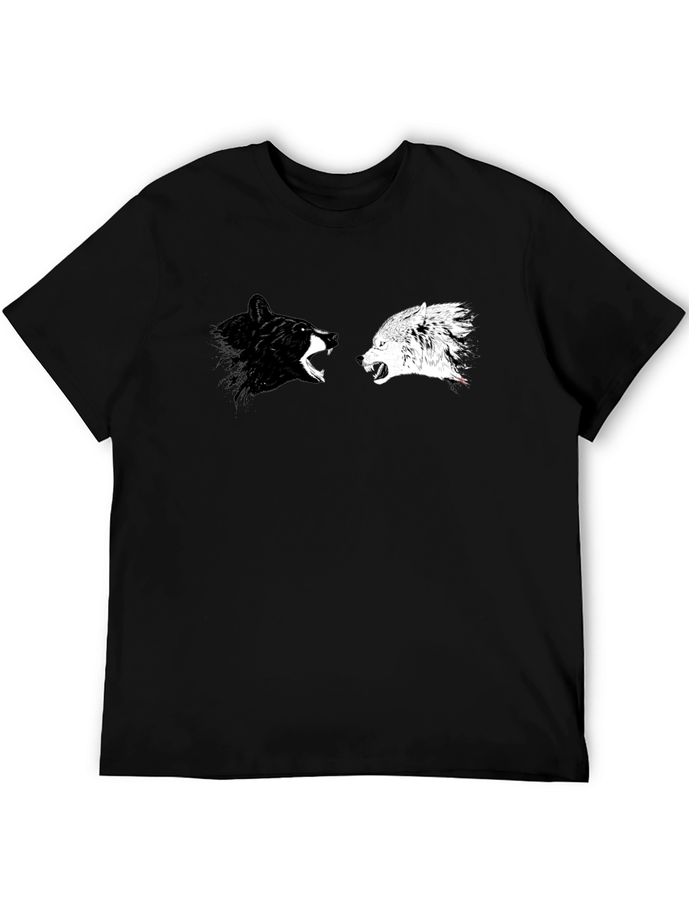 Yin Yang Wolves Graphic Tee - Black Cotton T-Shirt